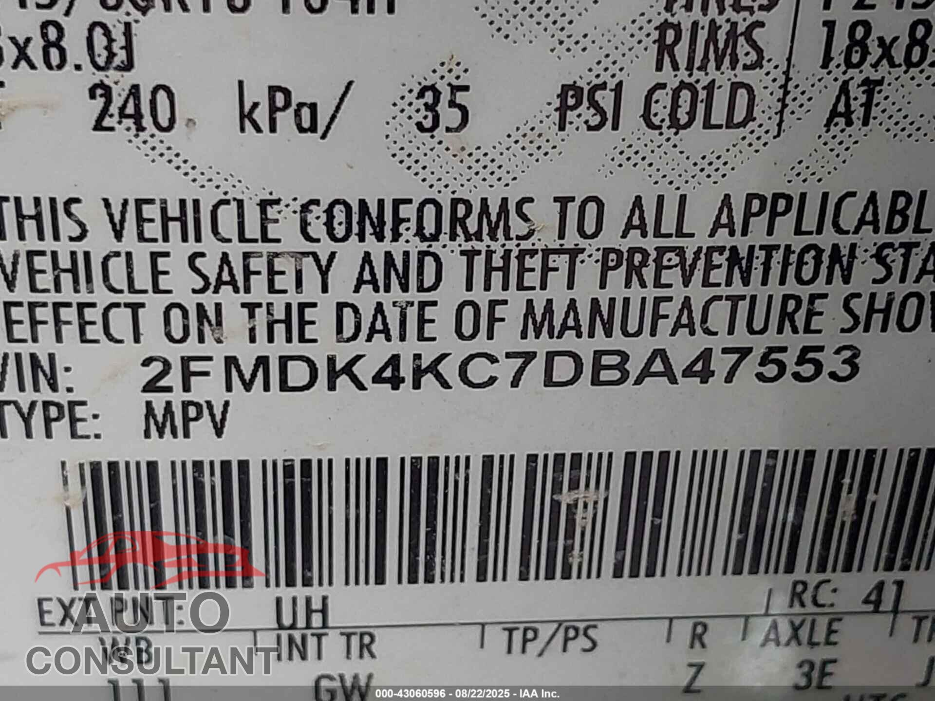 FORD EDGE 2013 - 2FMDK4KC7DBA47553