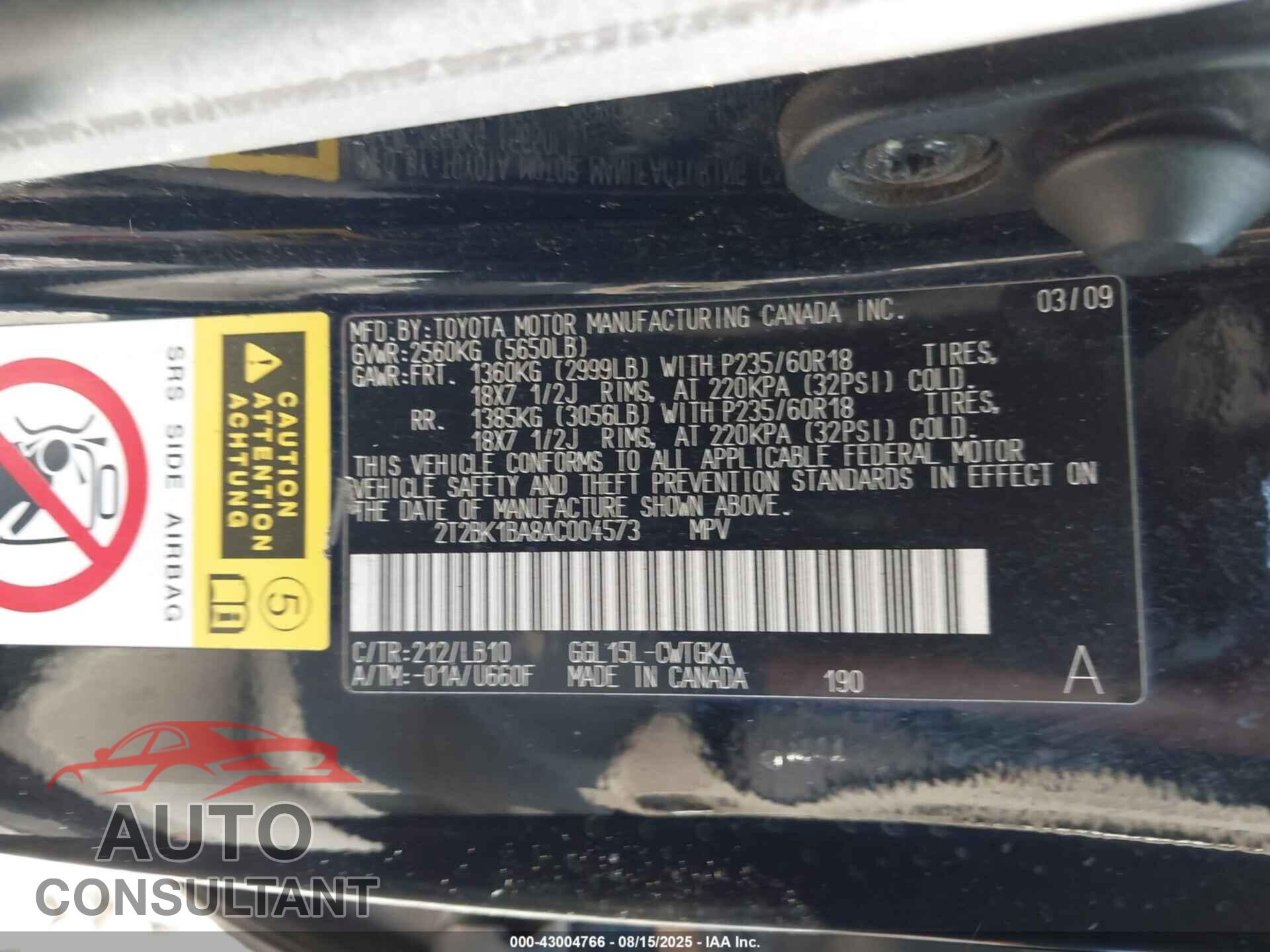 LEXUS RX 350 2010 - 2T2BK1BA8AC004573
