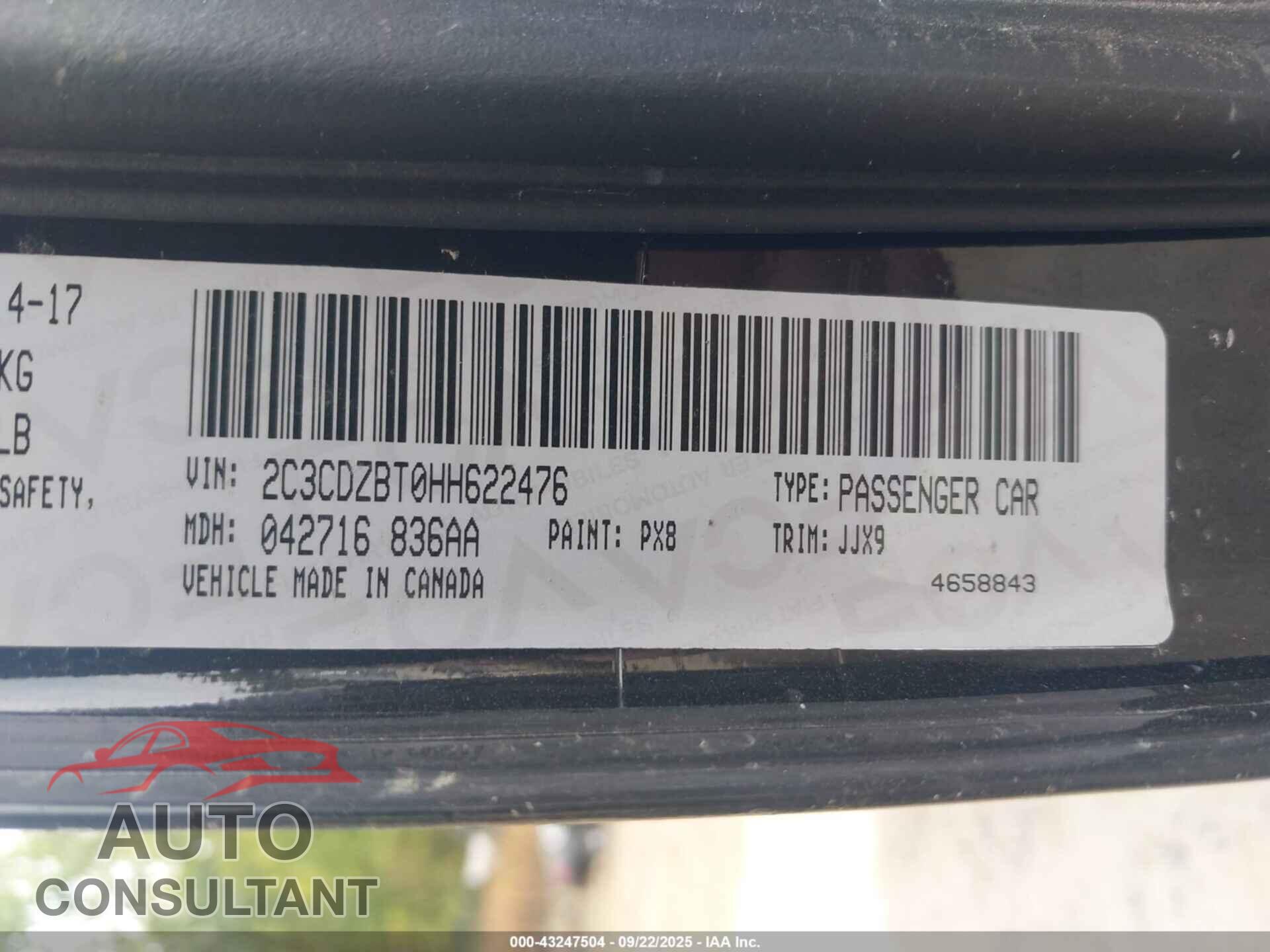 DODGE CHALLENGER 2017 - 2C3CDZBT0HH622476
