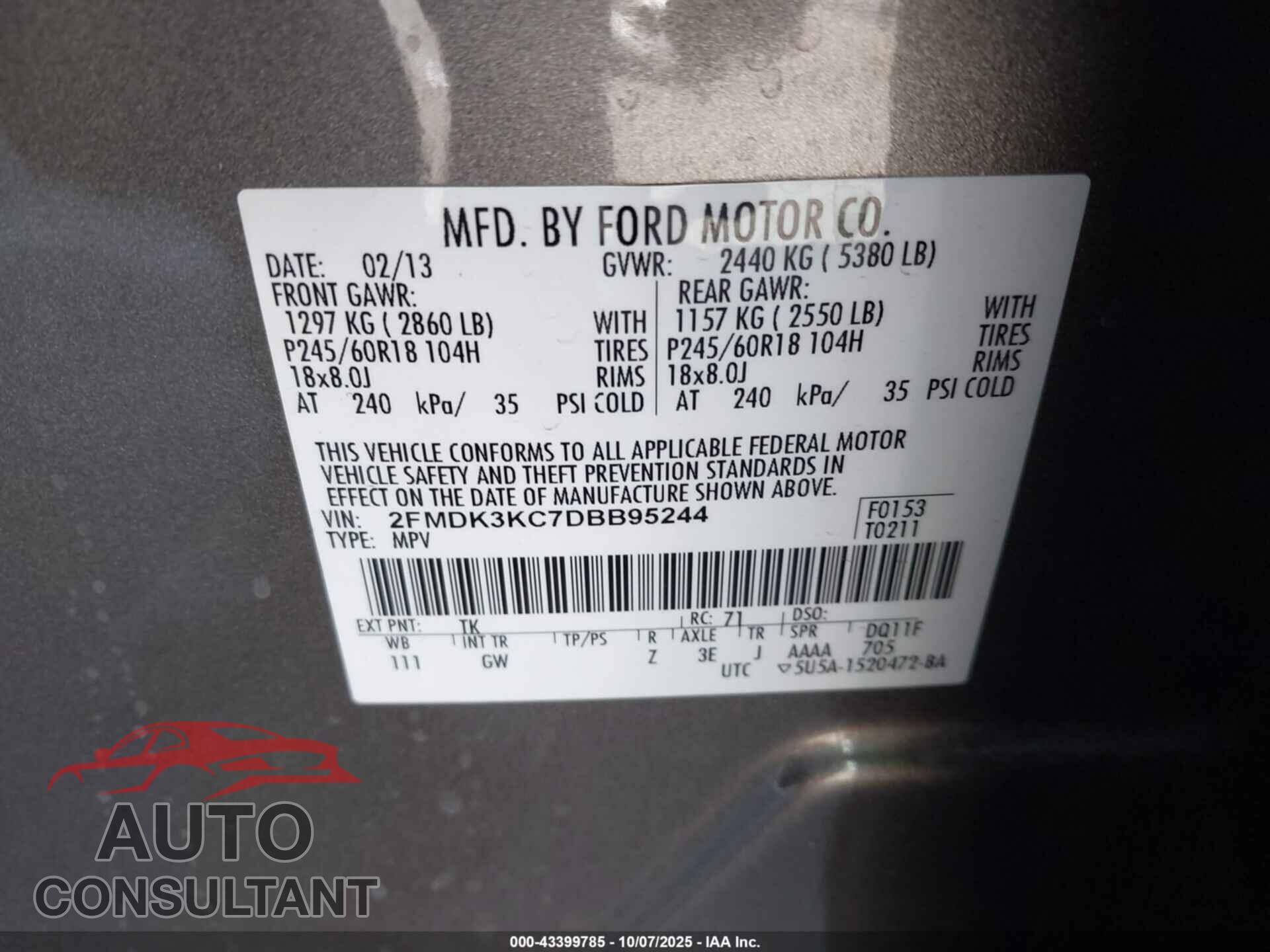 FORD EDGE 2013 - 2FMDK3KC7DBB95244