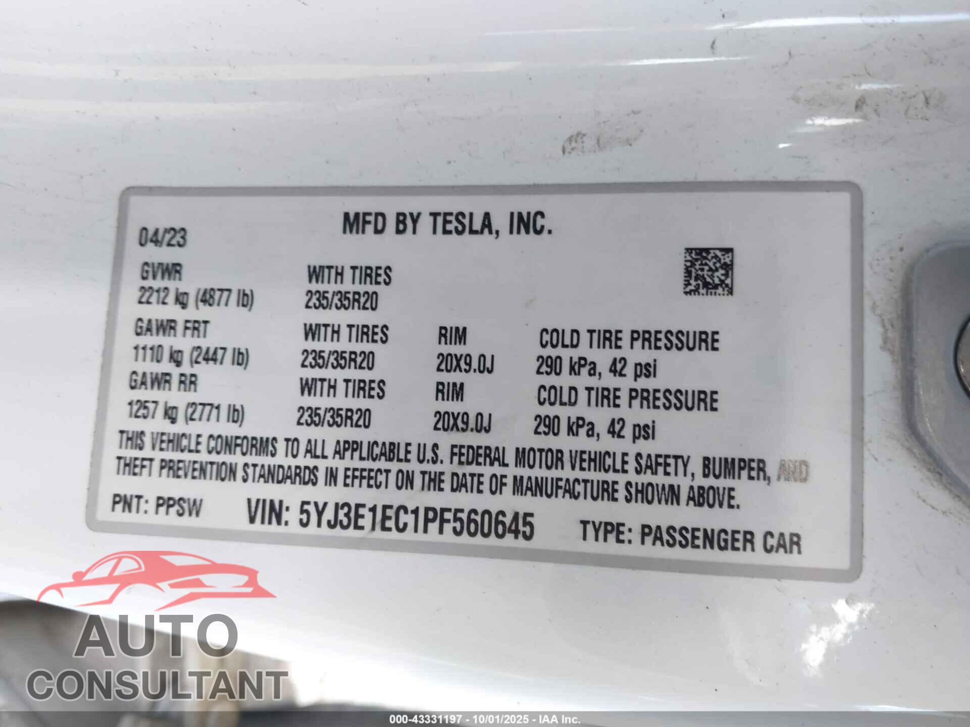 TESLA MODEL 3 2023 - 5YJ3E1EC1PF560645