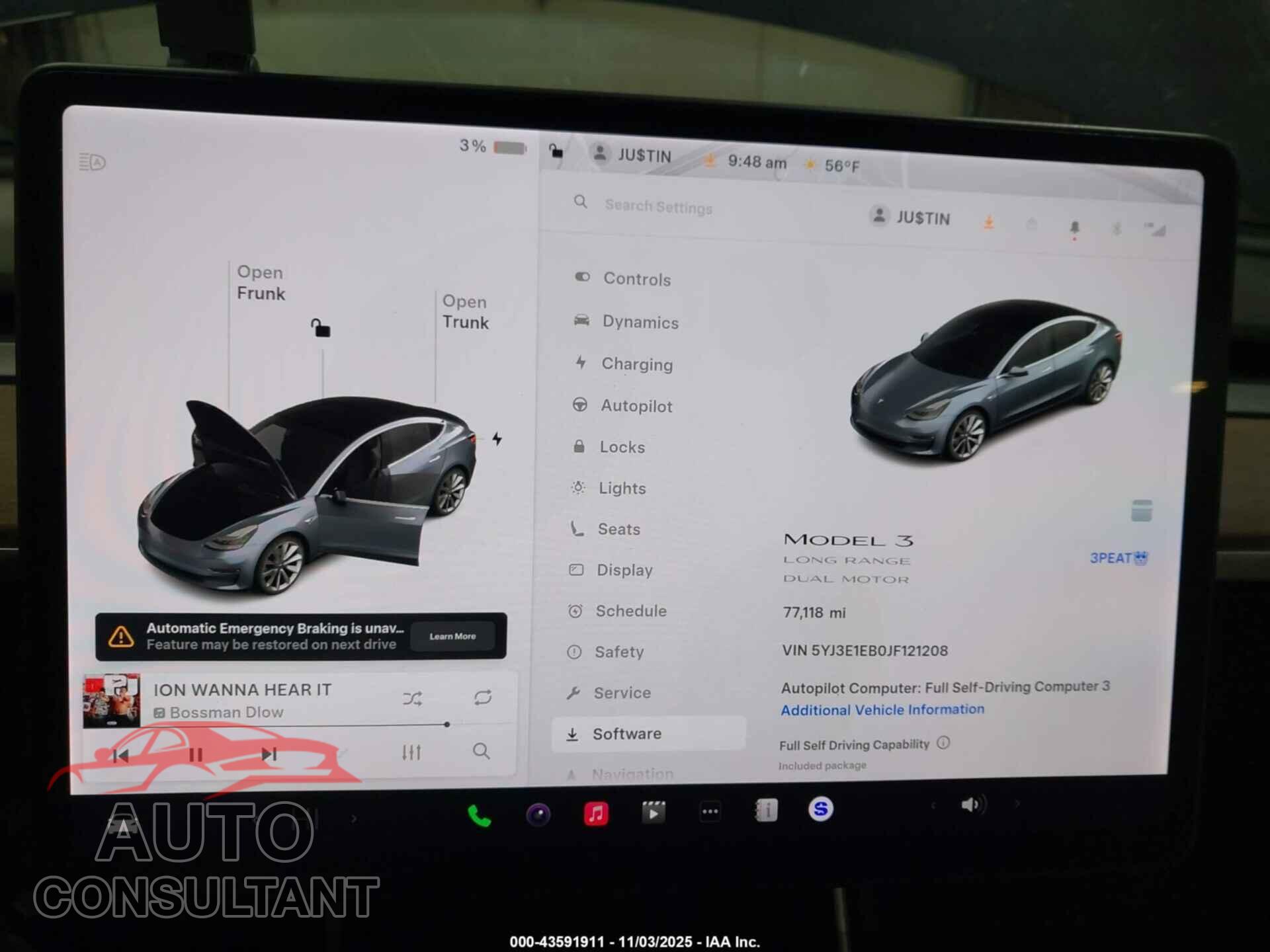 TESLA MODEL 3 2018 - 5YJ3E1EB0JF121208