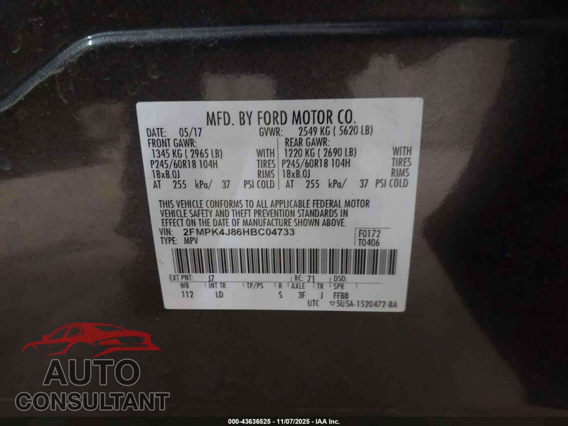 FORD EDGE 2017 - 2FMPK4J86HBC04733