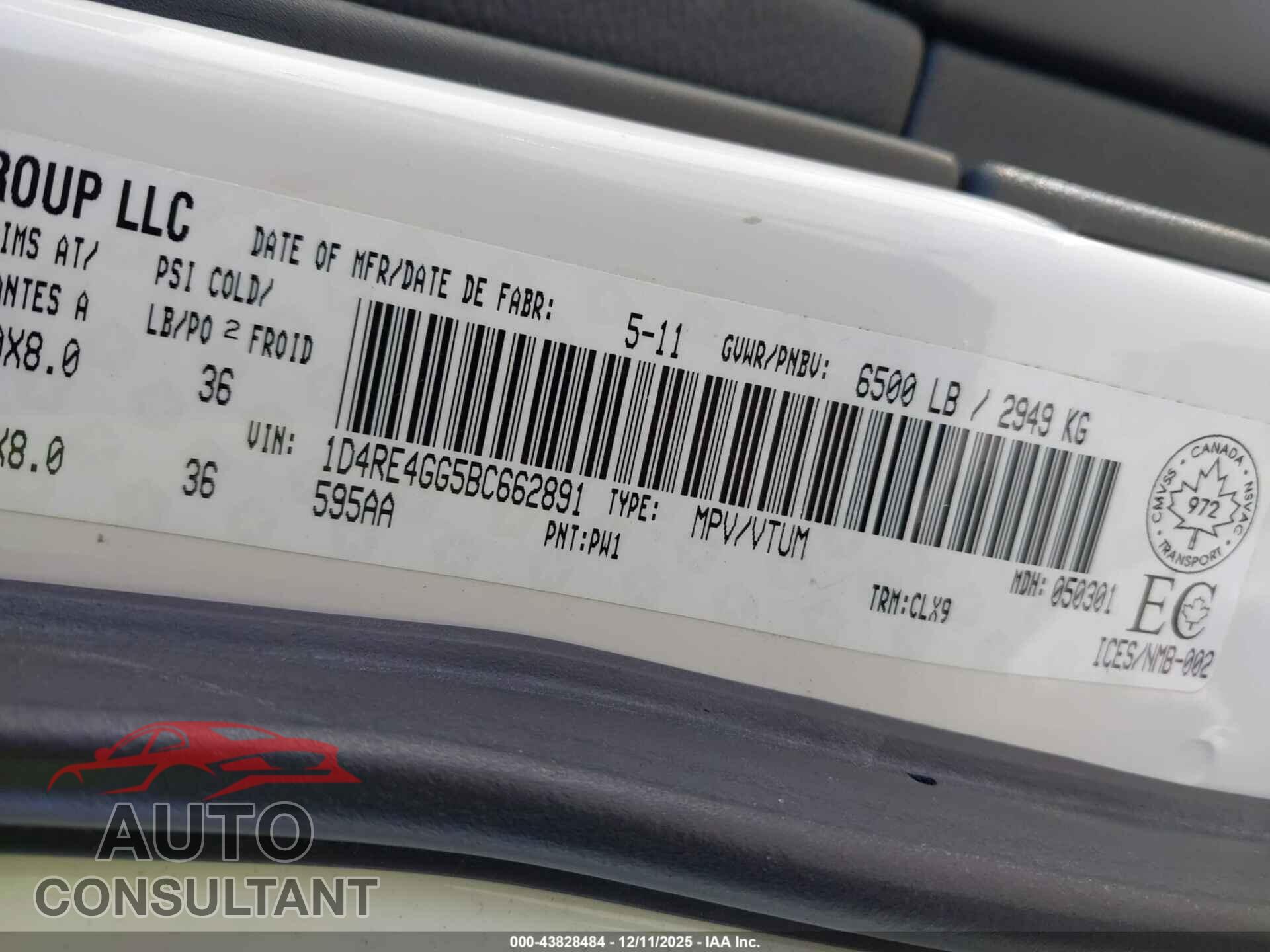 DODGE DURANGO 2011 - 1D4RE4GG5BC662891
