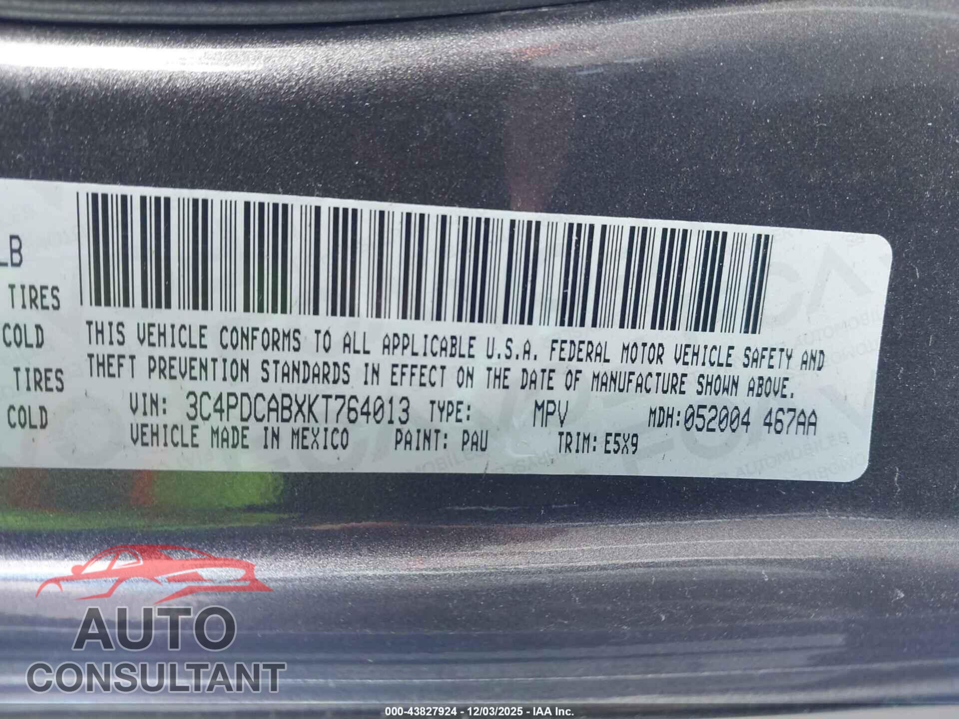 DODGE JOURNEY 2019 - 3C4PDCABXKT764013