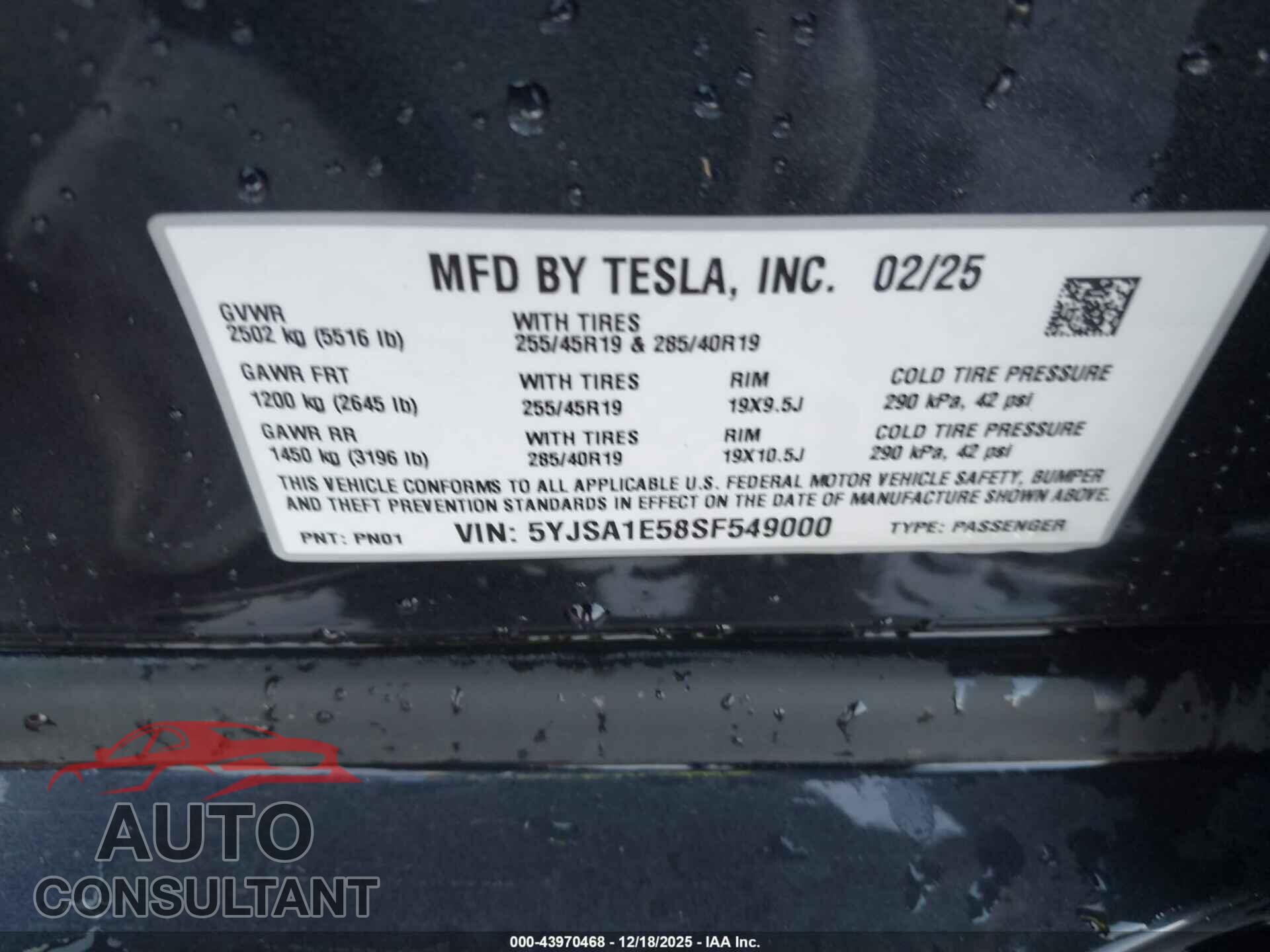 TESLA MODEL S 2025 - 5YJSA1E58SF549000