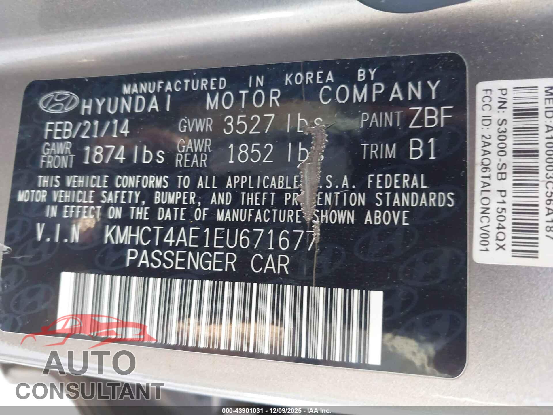 HYUNDAI ACCENT 2014 - KMHCT4AE1EU671677