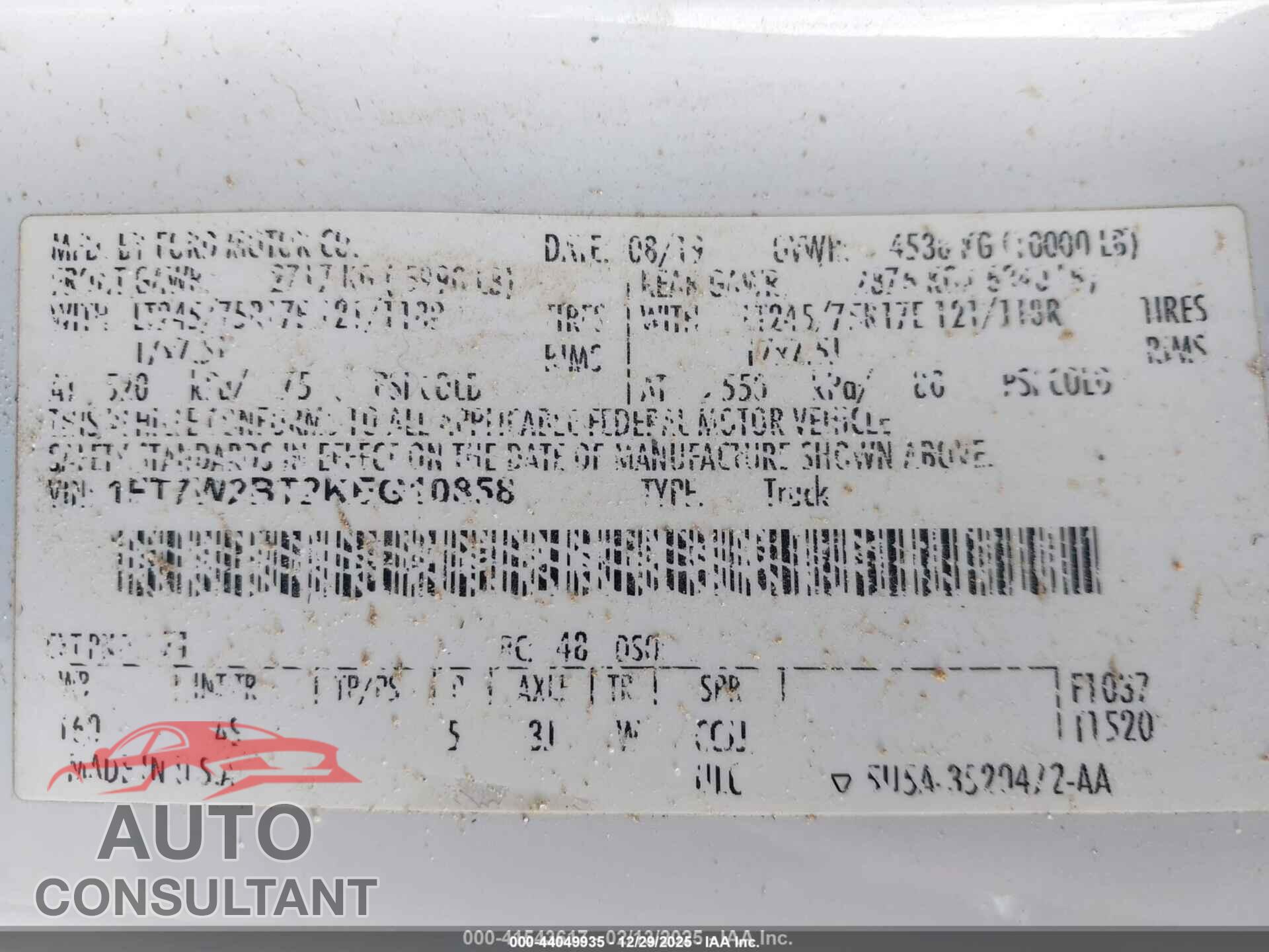 FORD F-250 2019 - 1FT7W2BT2KEG10858