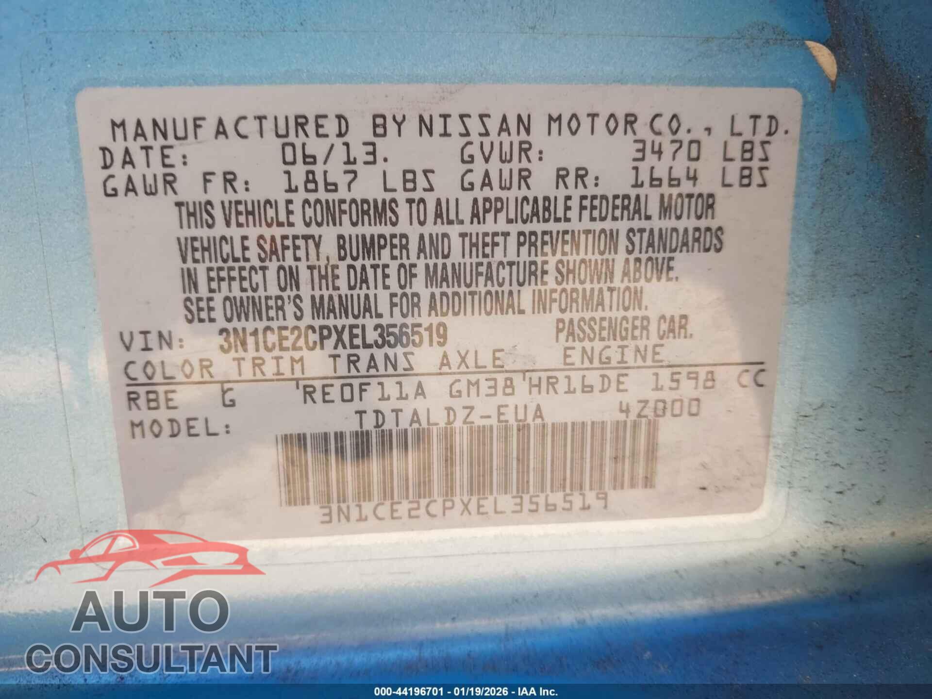 NISSAN VERSA NOTE 2014 - 3N1CE2CPXEL356519