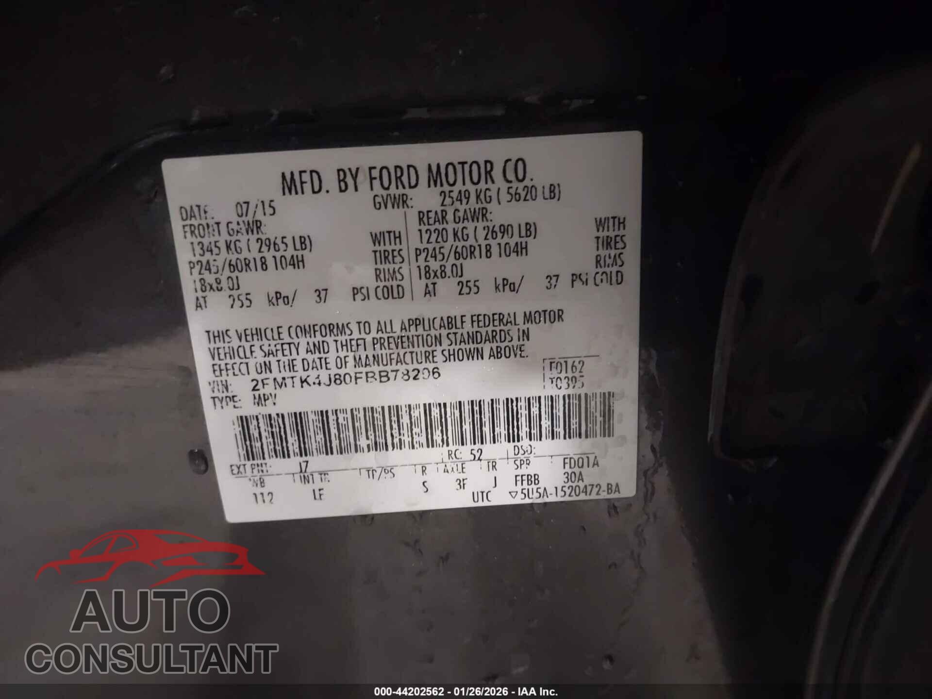 FORD EDGE 2015 - 2FMTK4J80FBB78206