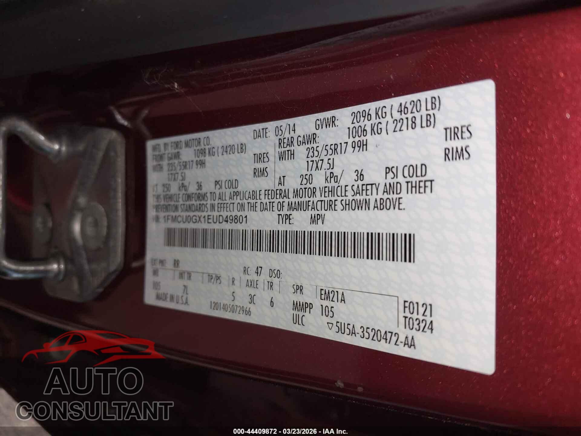 FORD ESCAPE 2014 - 1FMCU0GX1EUD49801