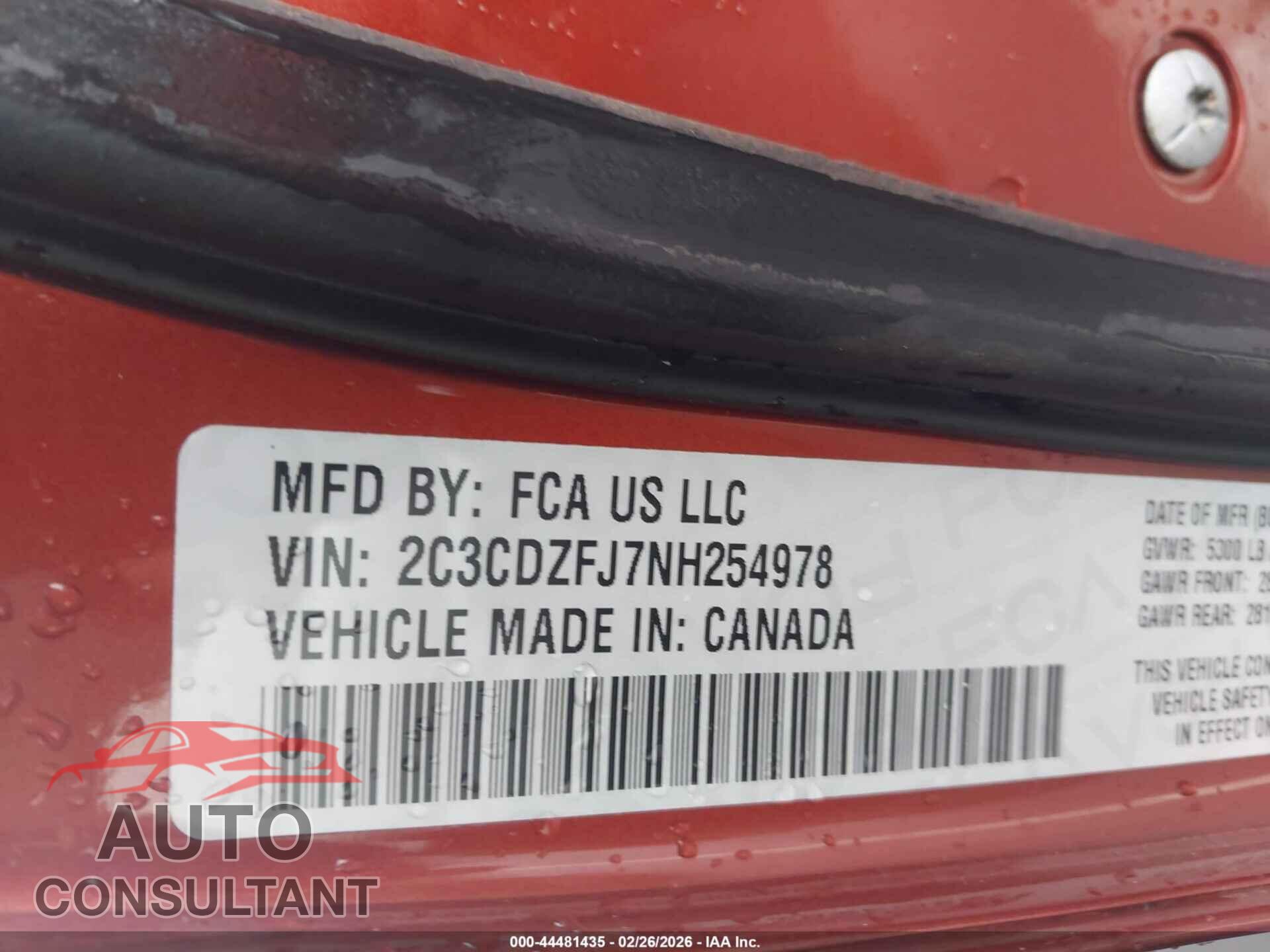 DODGE CHALLENGER 2022 - 2C3CDZFJ7NH254978