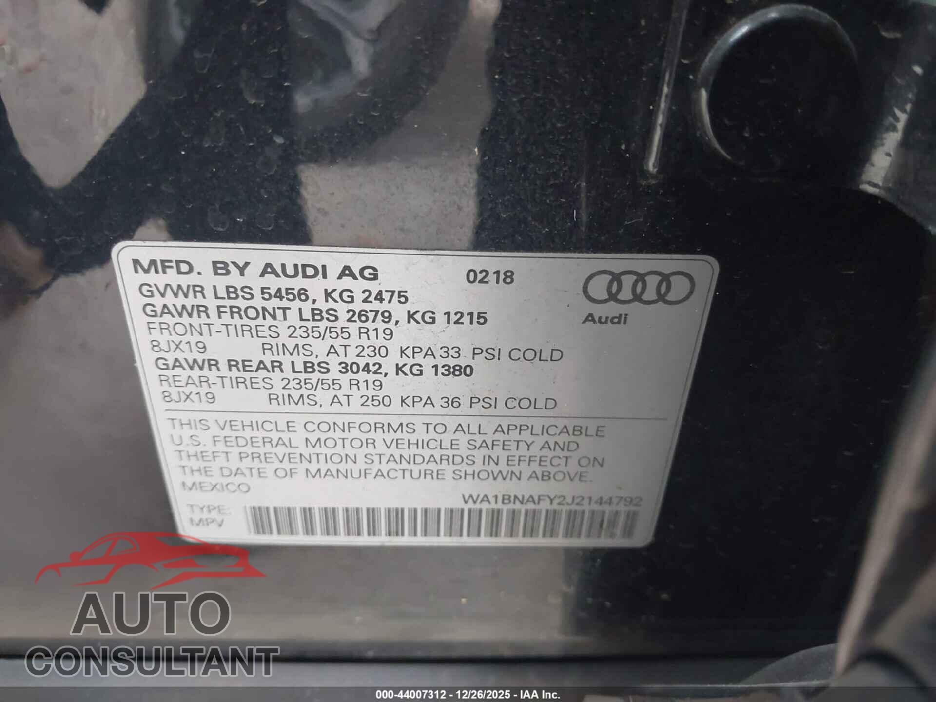 AUDI Q5 2018 - WA1BNAFY2J2144792