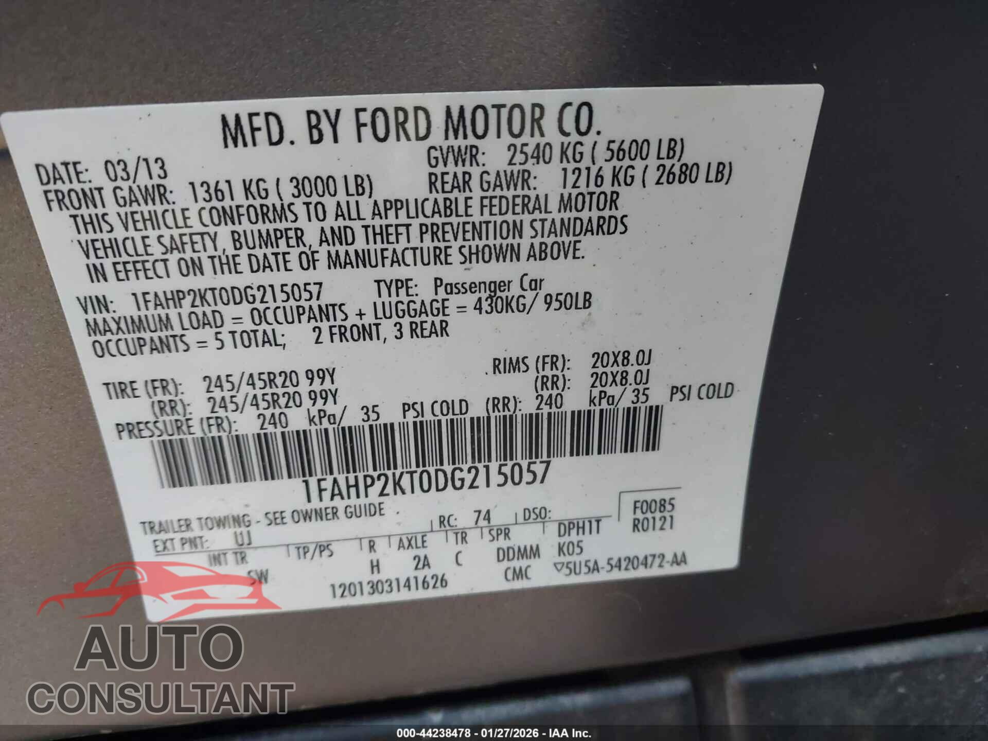 FORD TAURUS 2013 - 1FAHP2KT0DG215057