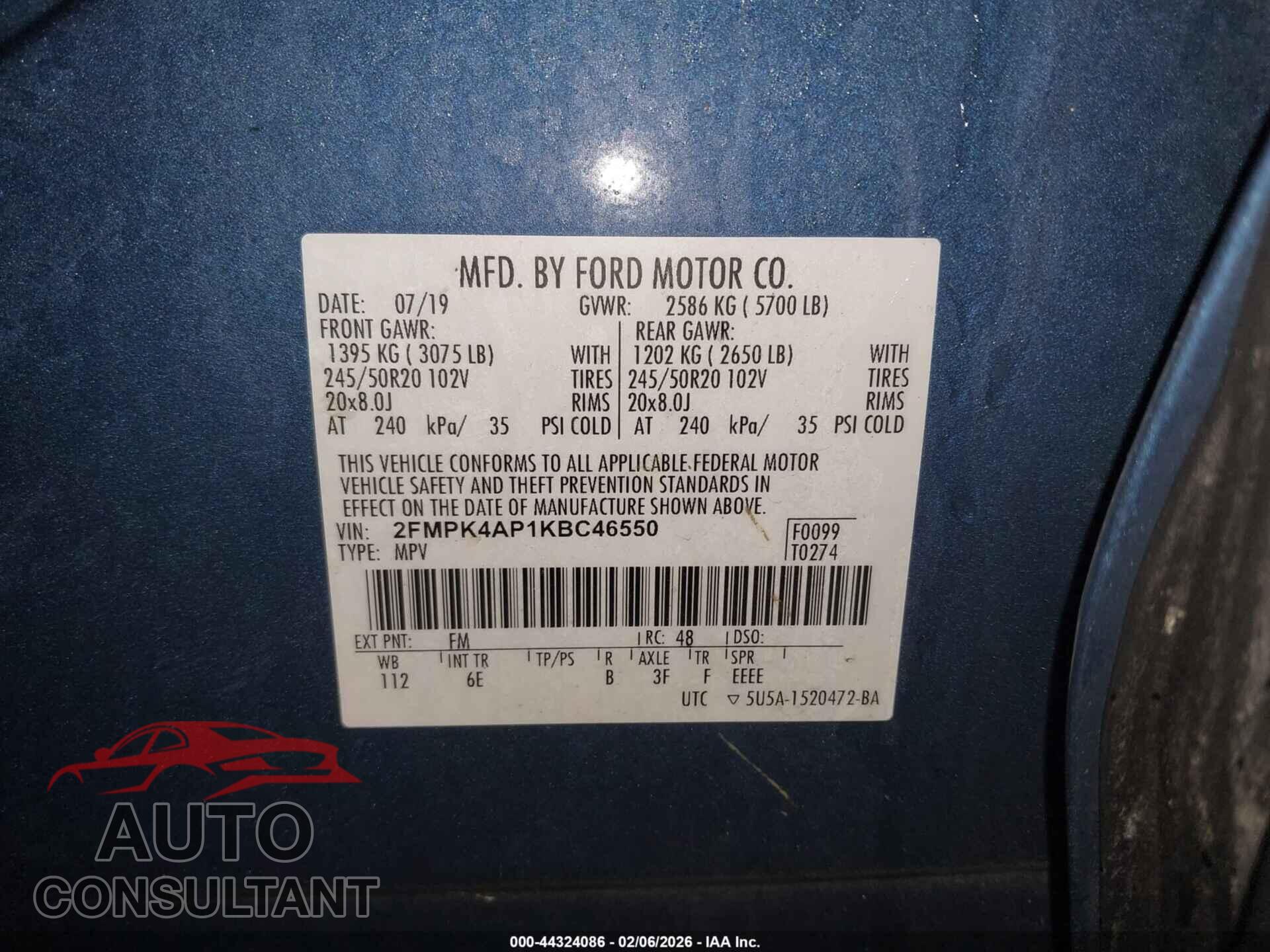 FORD EDGE 2019 - 2FMPK4AP1KBC46550