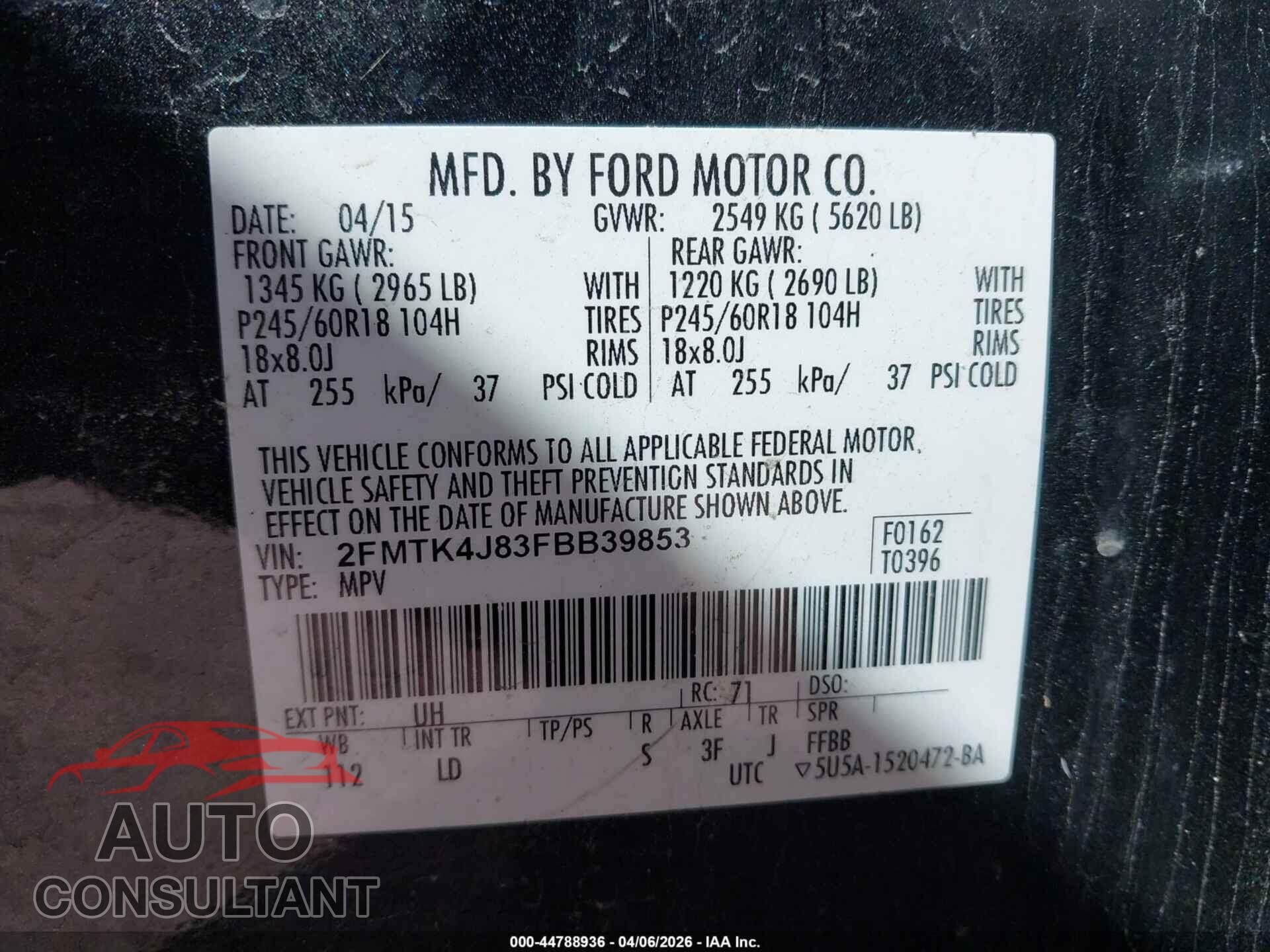FORD EDGE 2015 - 2FMTK4J83FBB39853