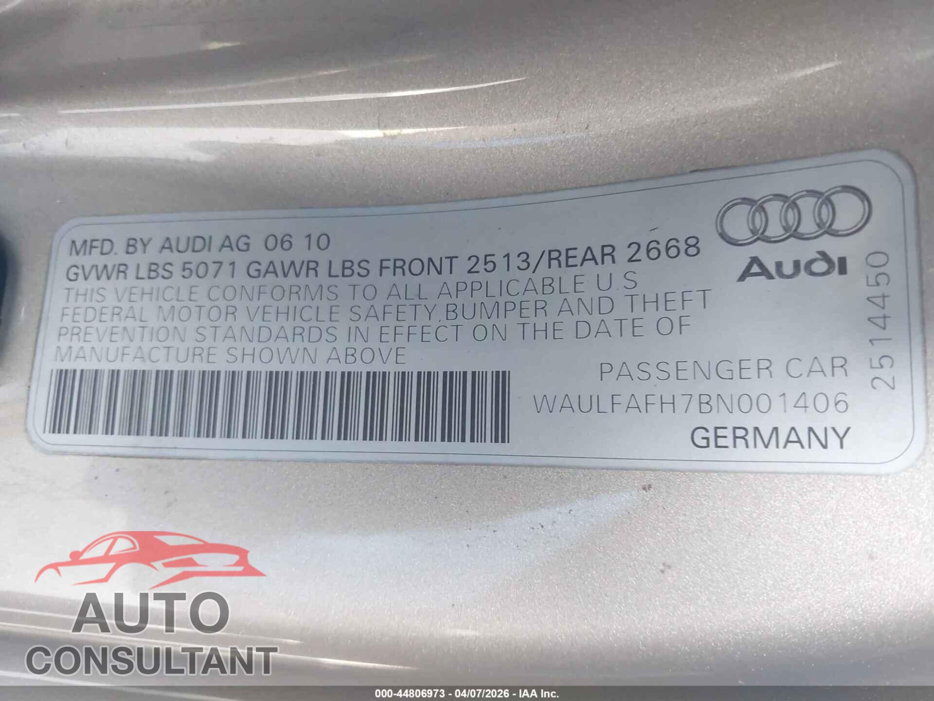 AUDI A5 2011 - WAULFAFH7BN001406
