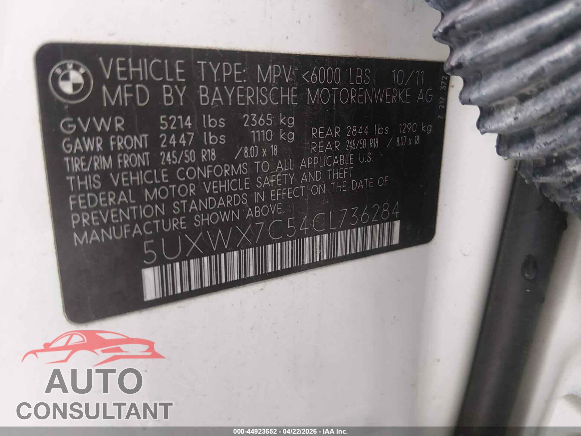 BMW X3 2012 - 5UXWX7C54CL736284