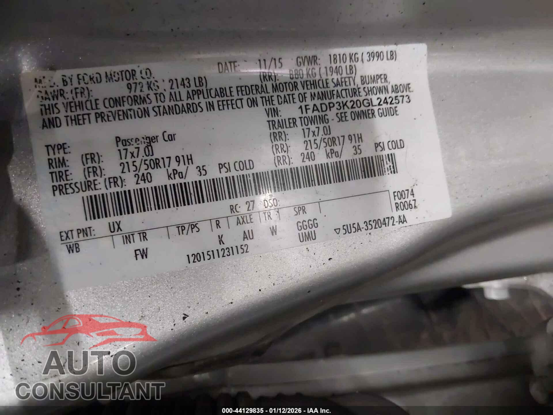 FORD FOCUS 2016 - 1FADP3K20GL242573