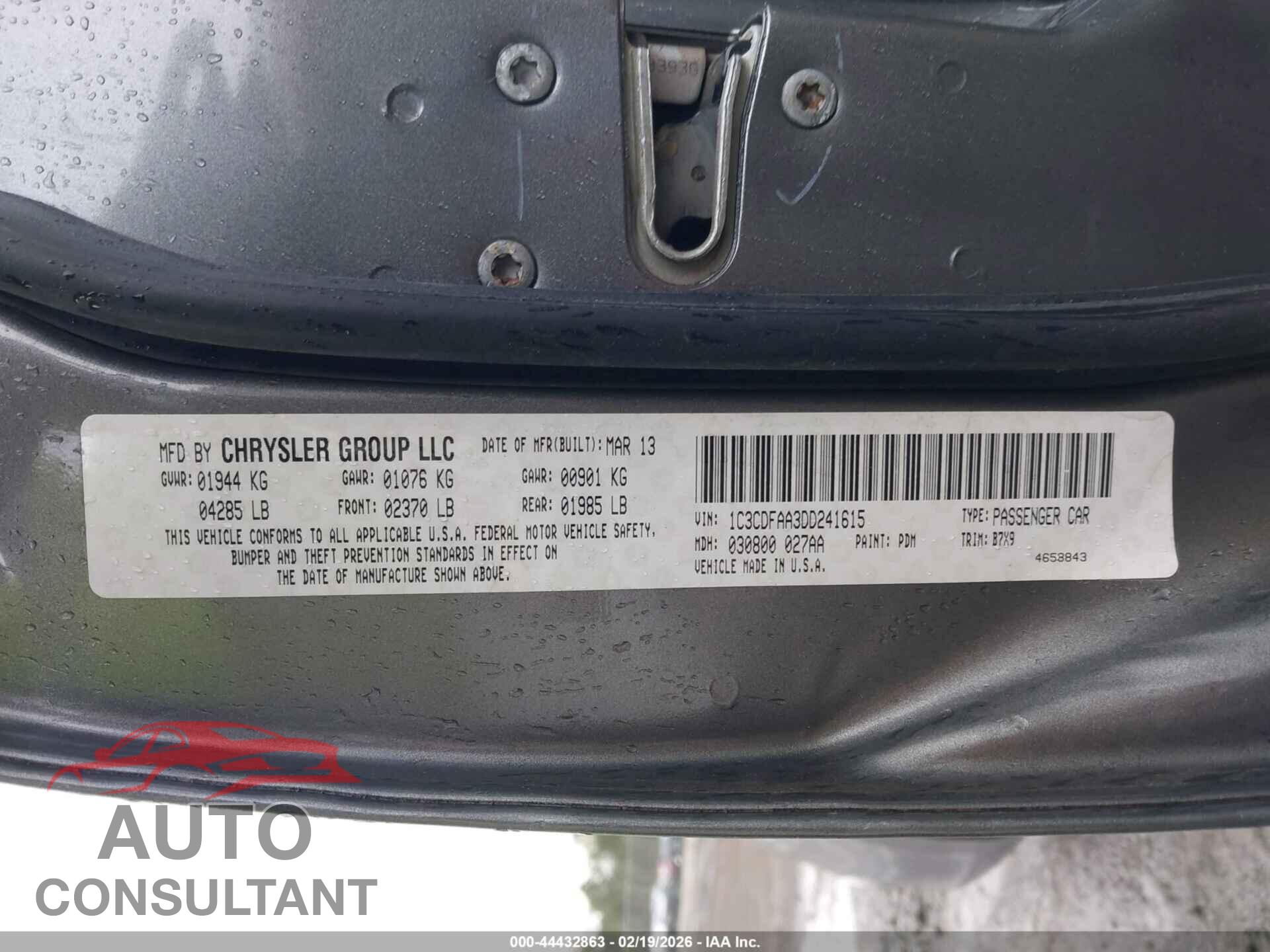 DODGE DART 2013 - 1C3CDFAA3DD241615