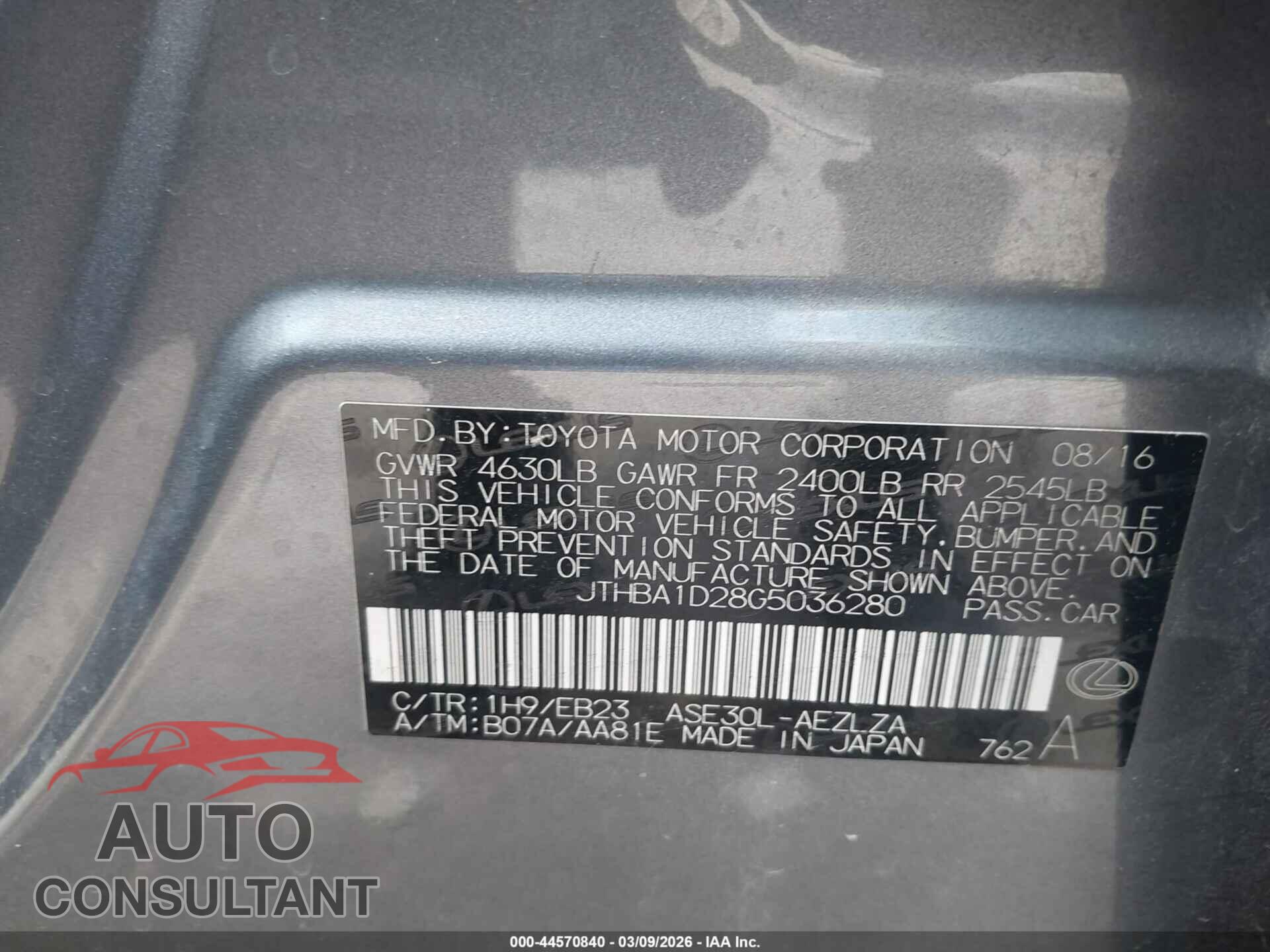 LEXUS IS 200T 2016 - JTHBA1D28G5036280