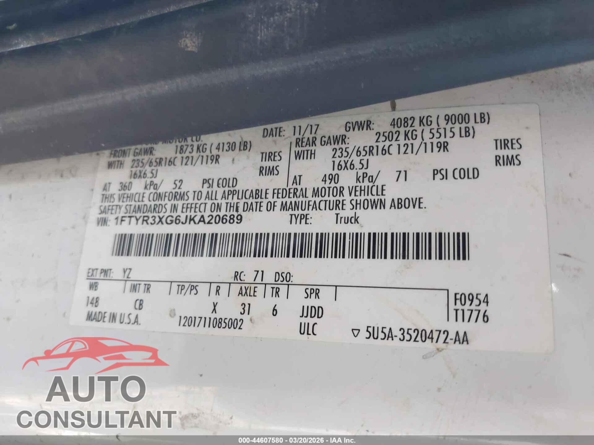 FORD TRANSIT-250 2018 - 1FTYR3XG6JKA20689