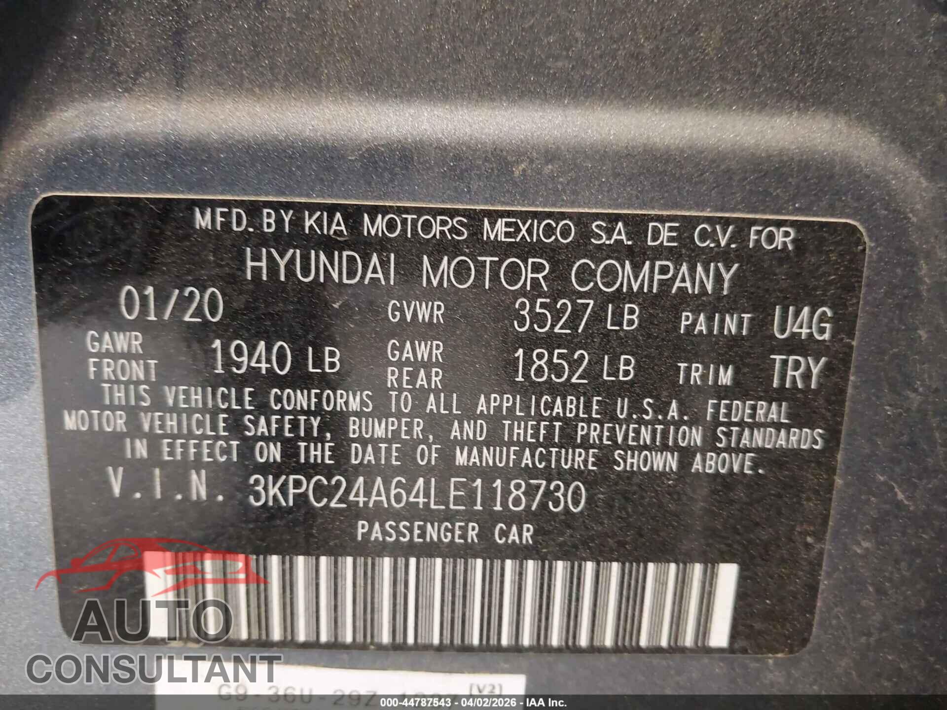 HYUNDAI ACCENT 2020 - 3KPC24A64LE118730