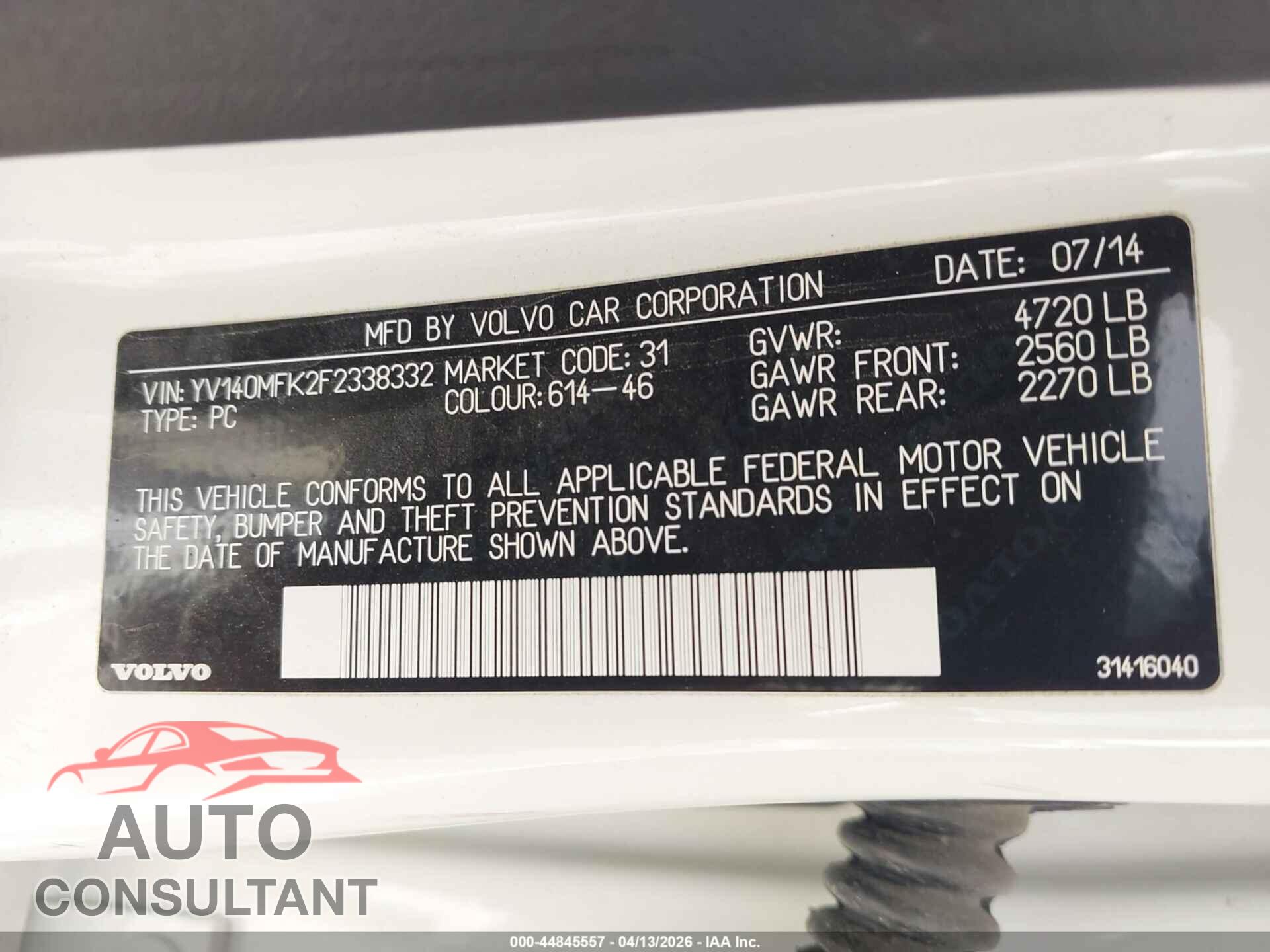 VOLVO S60 2015 - YV140MFK2F2338332