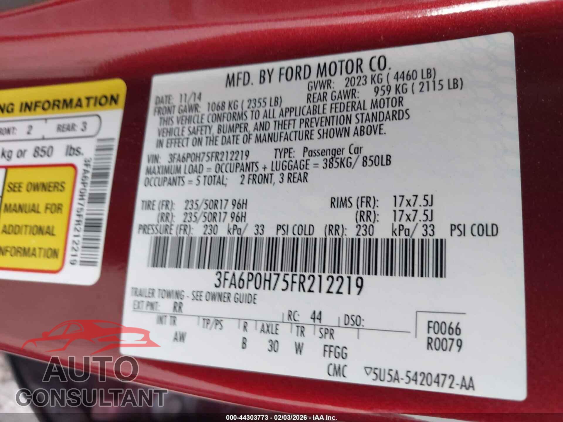 FORD FUSION 2015 - 3FA6P0H75FR212219