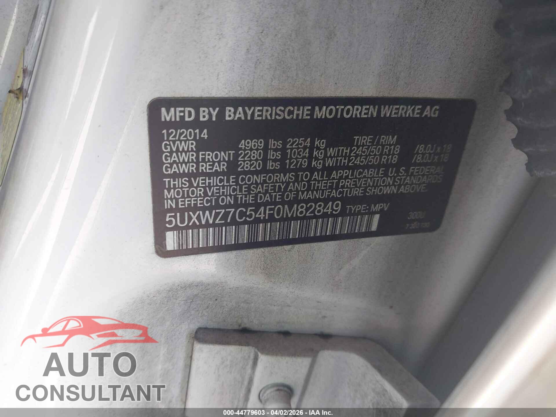 BMW X3 2015 - 5UXWZ7C54F0M82849
