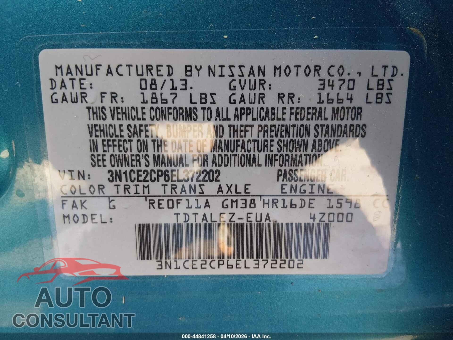 NISSAN VERSA NOTE 2014 - 3N1CE2CP6EL372202