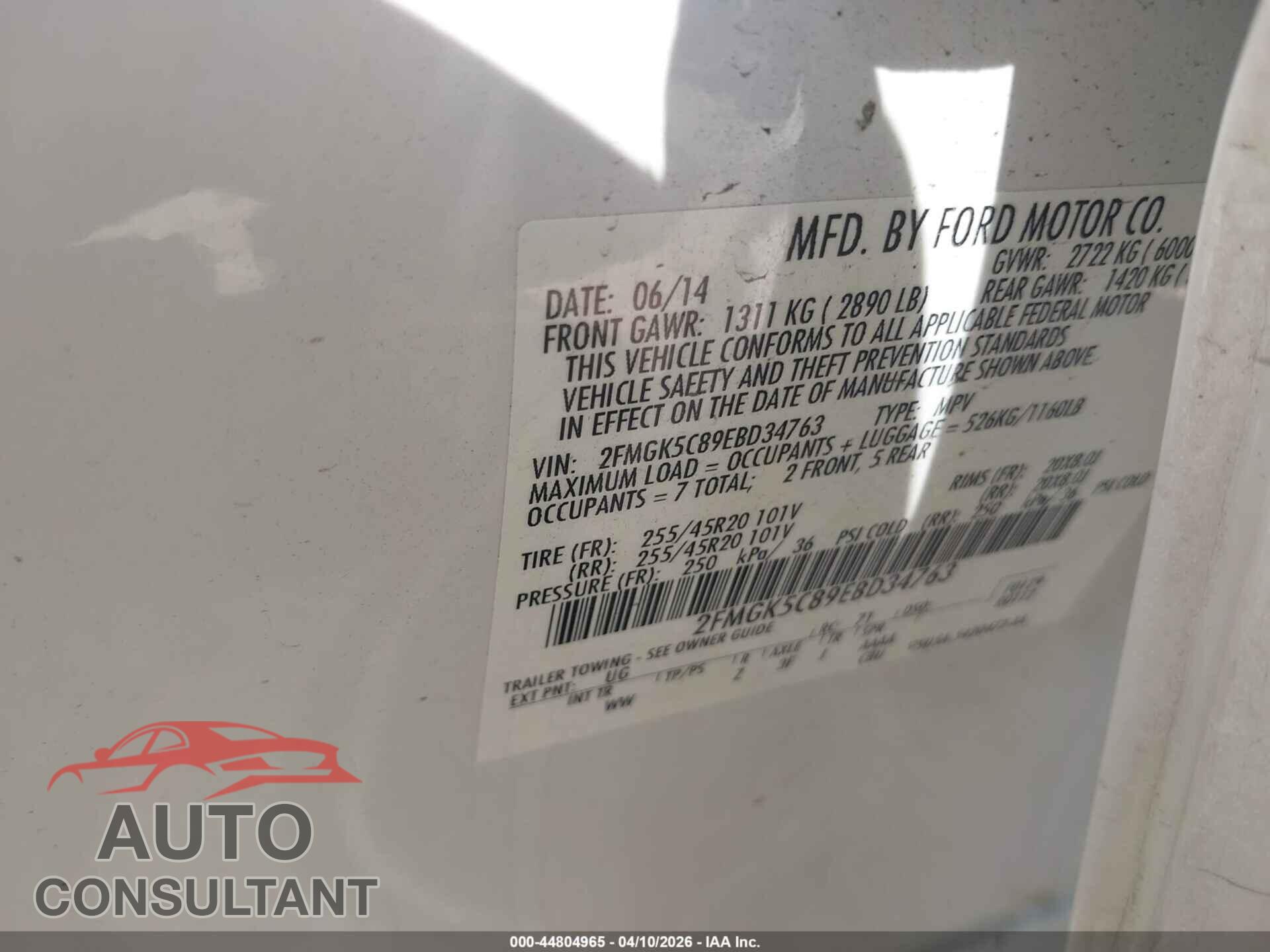 FORD FLEX 2014 - 2FMGK5C89EBD34763