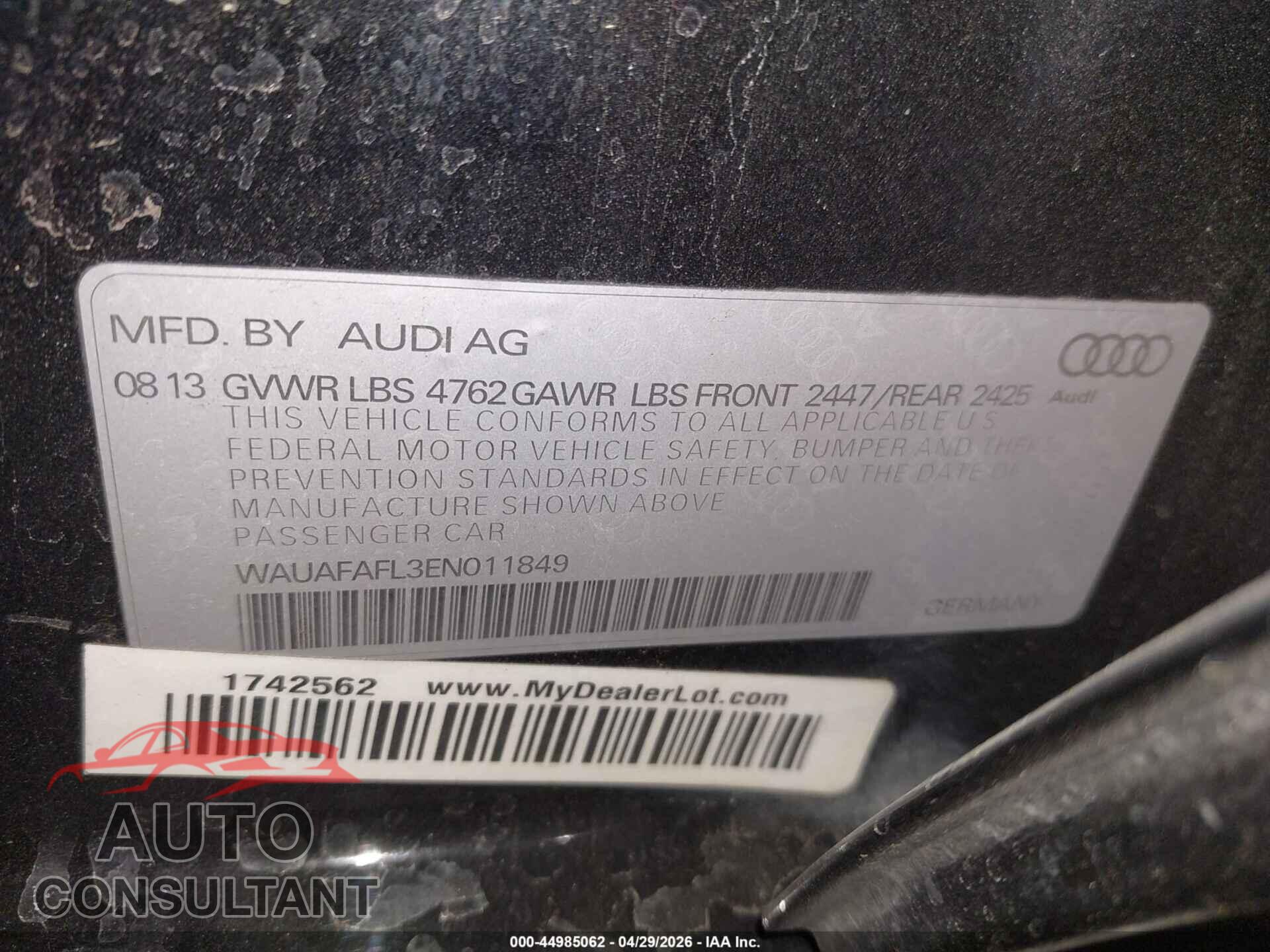 AUDI A4 2014 - WAUAFAFL3EN011849