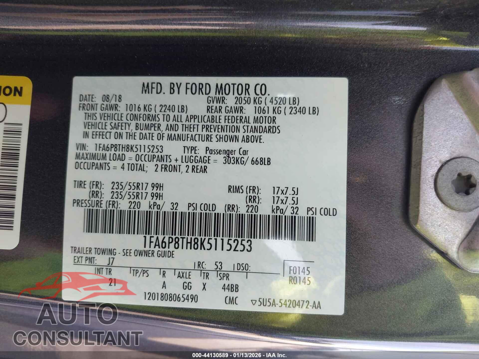 FORD MUSTANG 2019 - 1FA6P8TH8K5115253