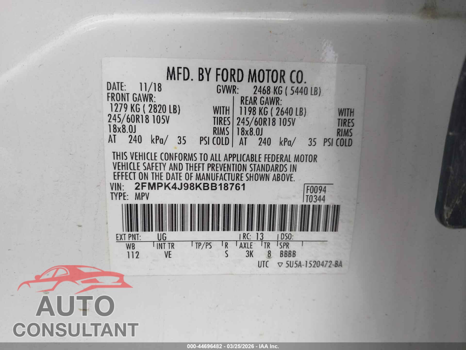 FORD EDGE 2019 - 2FMPK4J98KBB18761