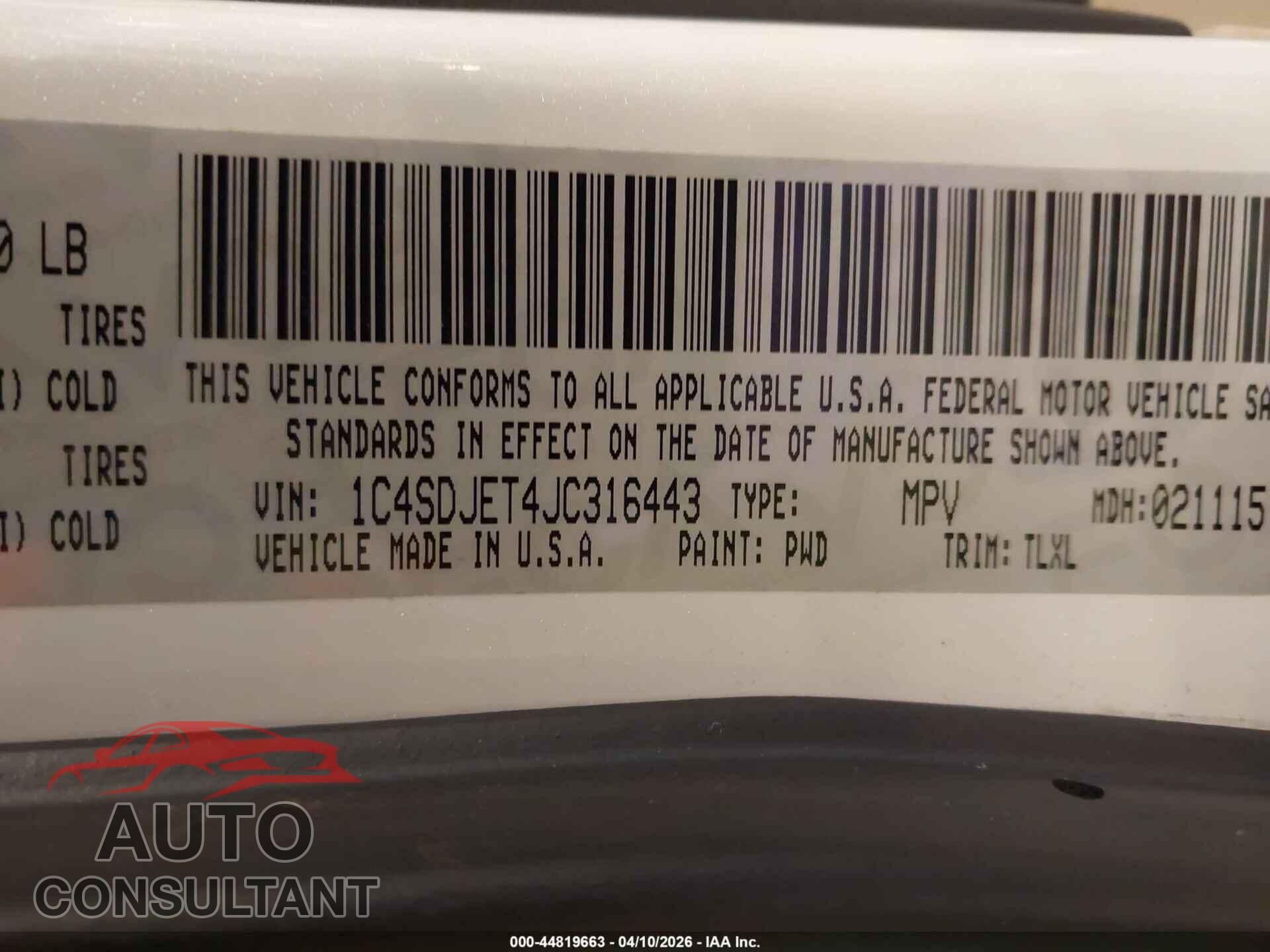 DODGE DURANGO 2018 - 1C4SDJET4JC316443