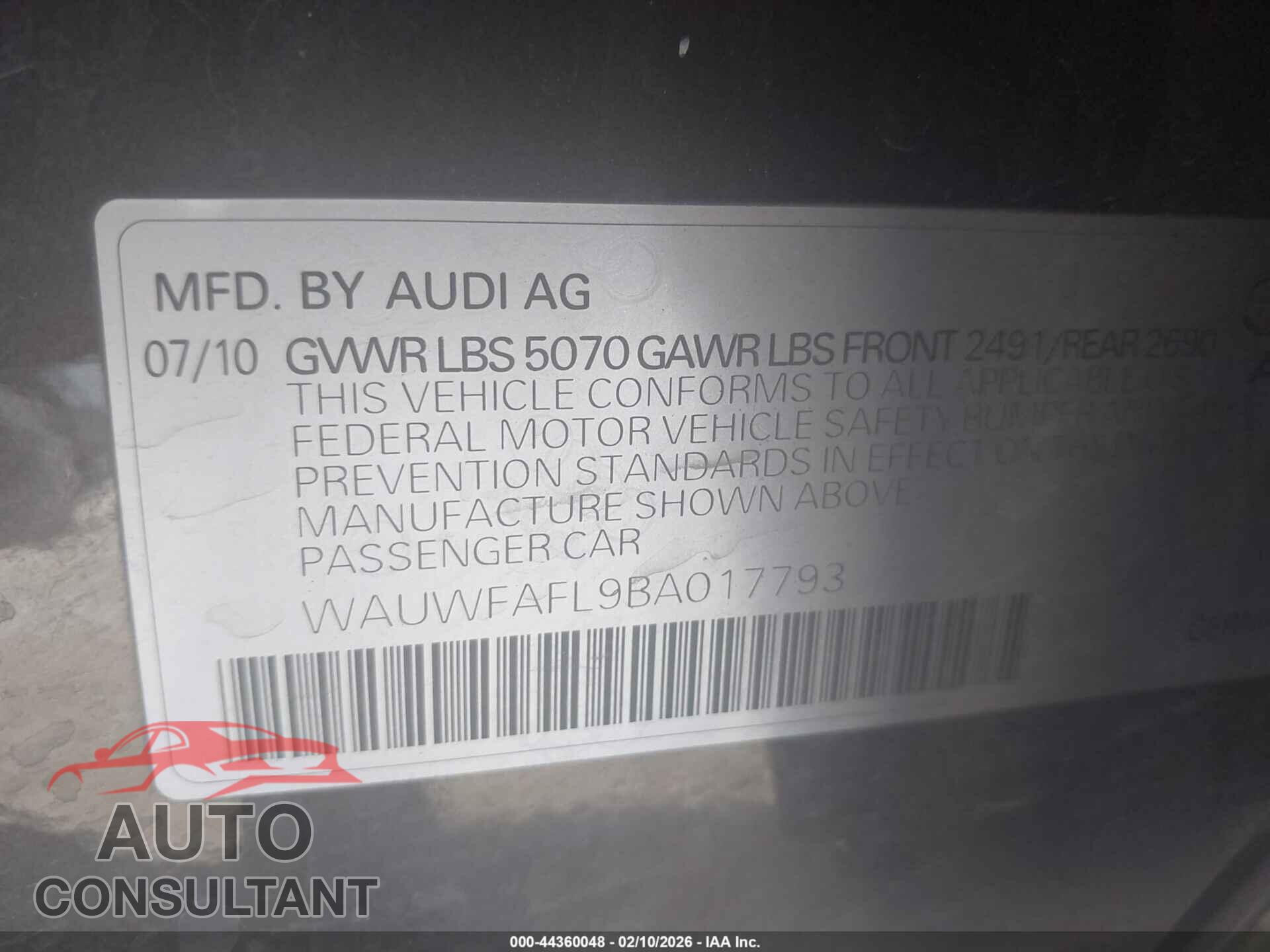 AUDI A4 2011 - WAUWFAFL9BA017793