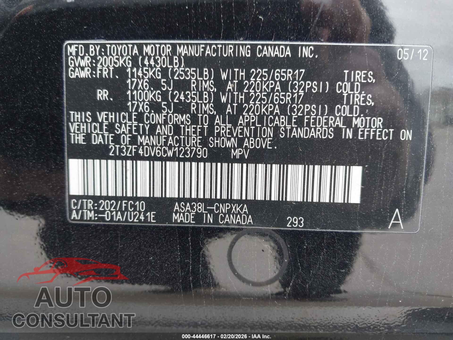 TOYOTA RAV4 2012 - 2T3ZF4DV6CW123790