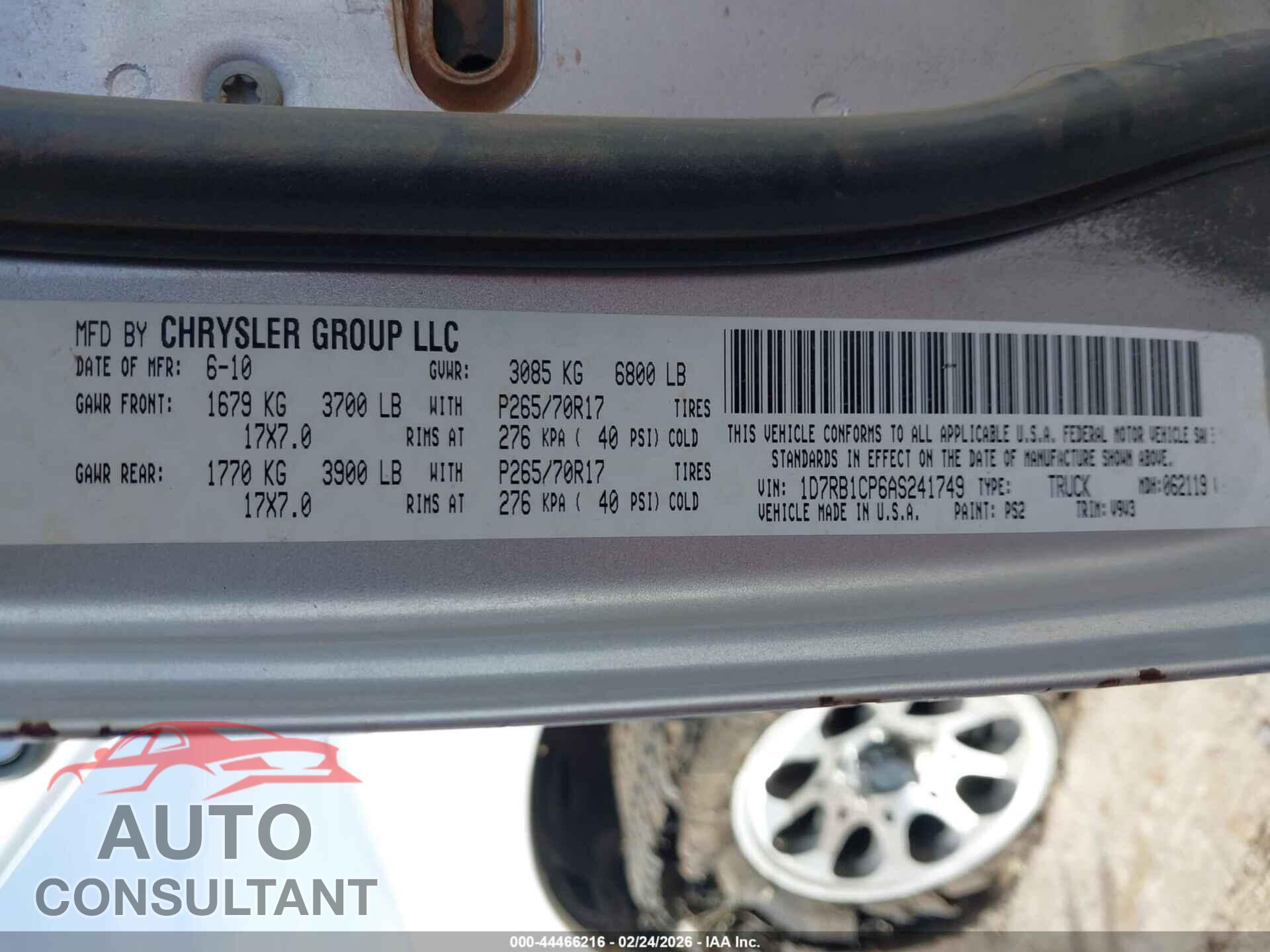 DODGE RAM 1500 2010 - 1D7RB1CP6AS241749