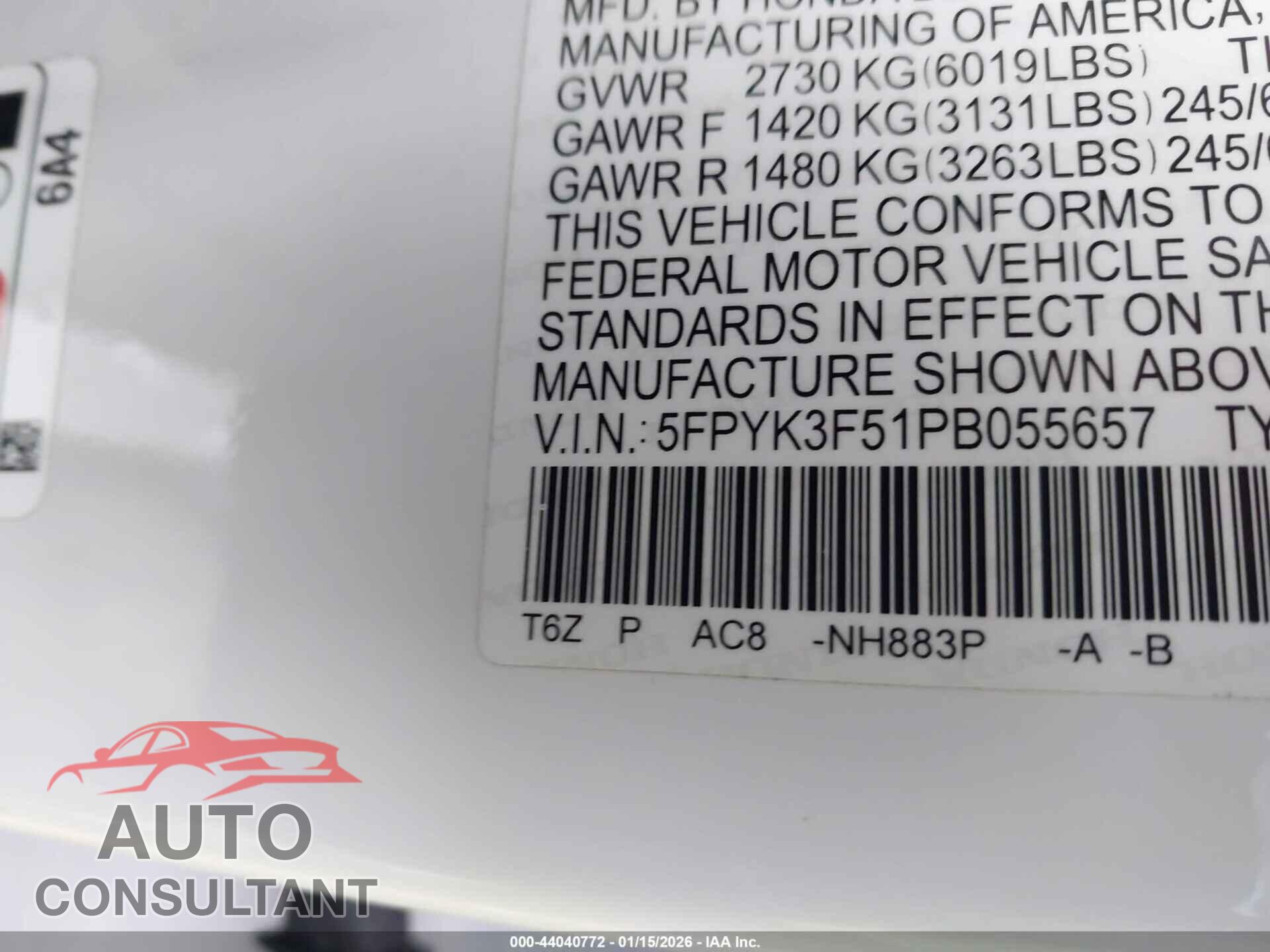 HONDA RIDGELINE 2023 - 5FPYK3F51PB055657