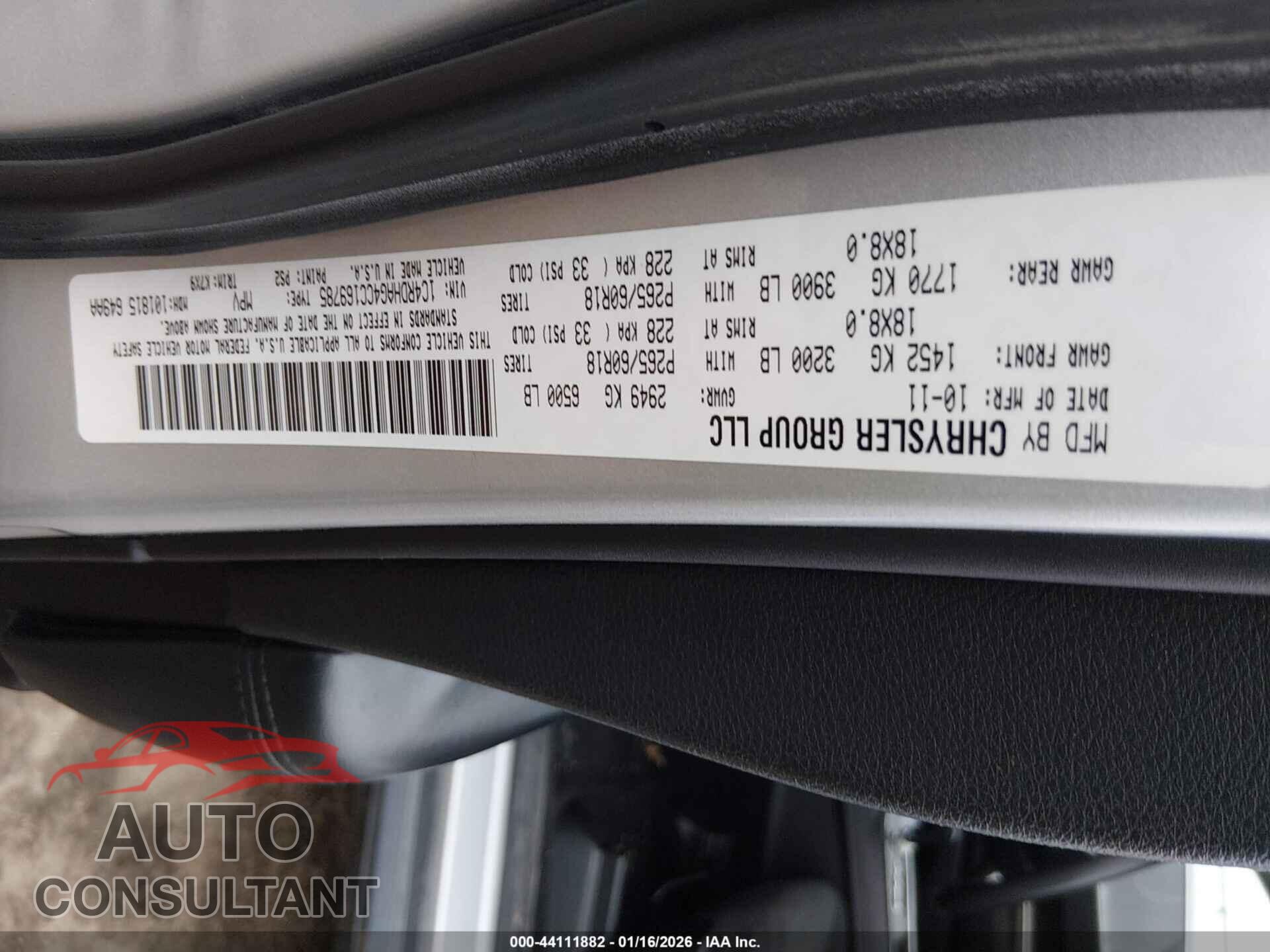 DODGE DURANGO 2012 - 1C4RDHAG4CC169785