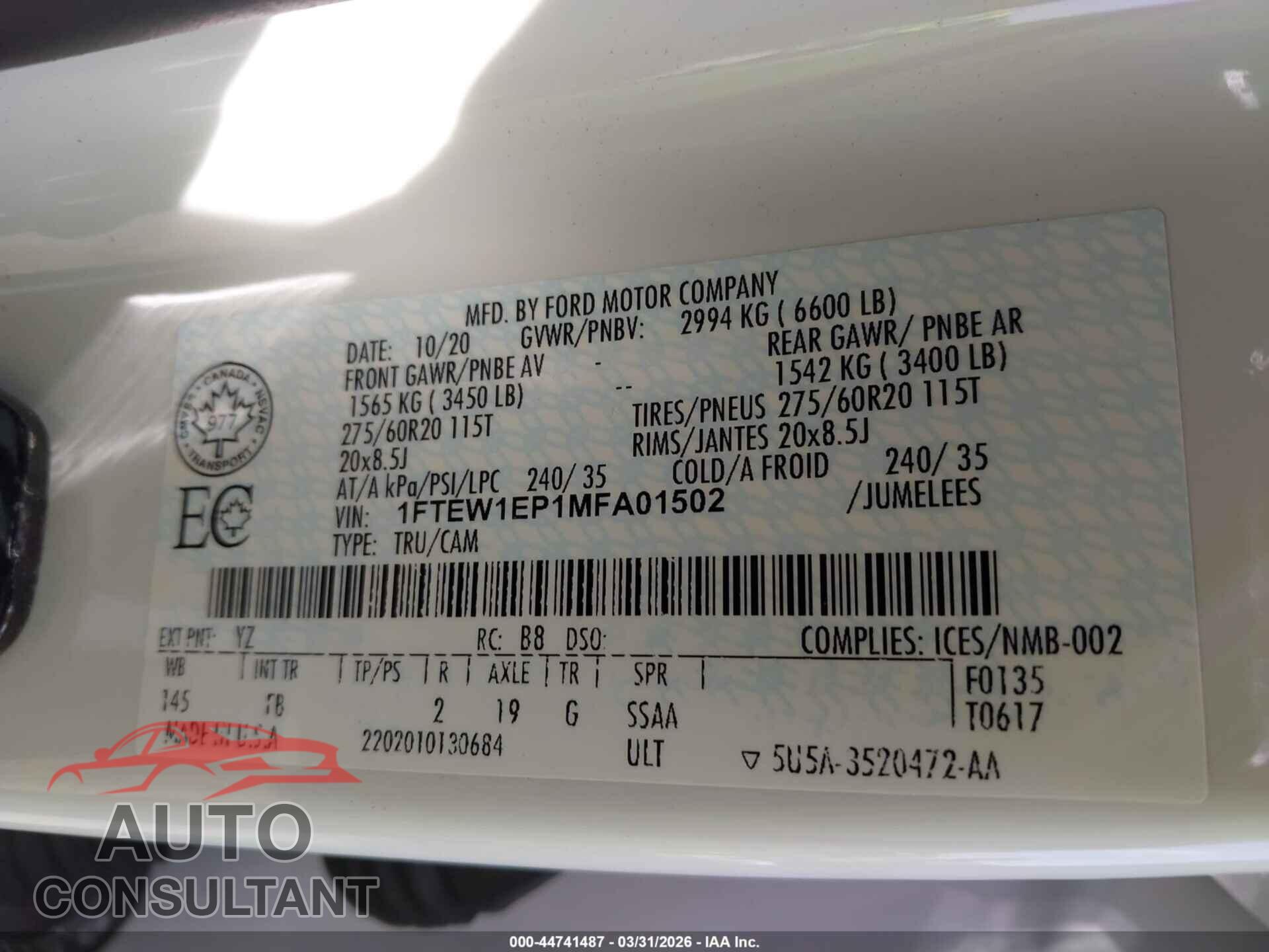 FORD F-150 2021 - 1FTEW1EP1MFA01502