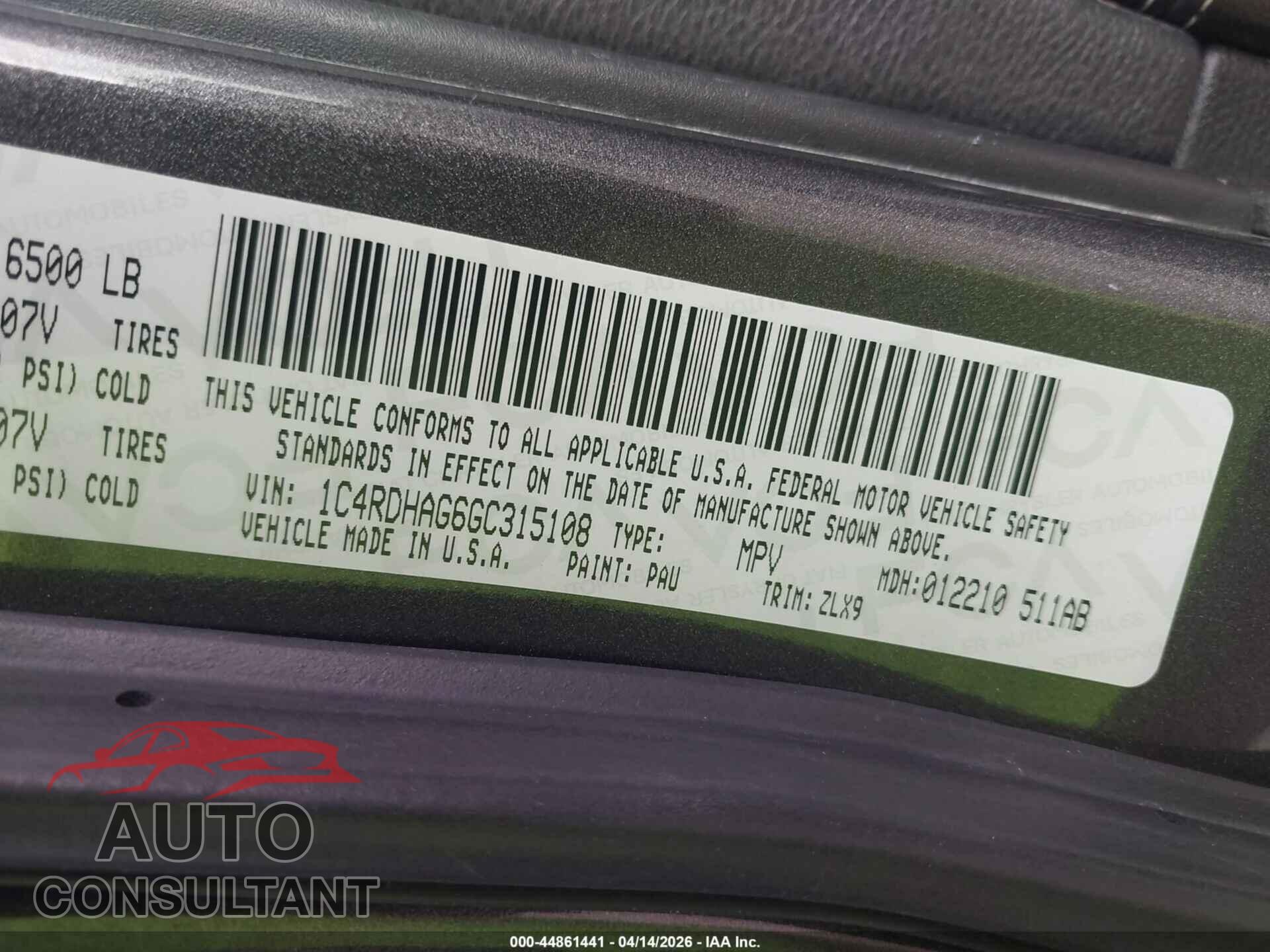 DODGE DURANGO 2016 - 1C4RDHAG6GC315108