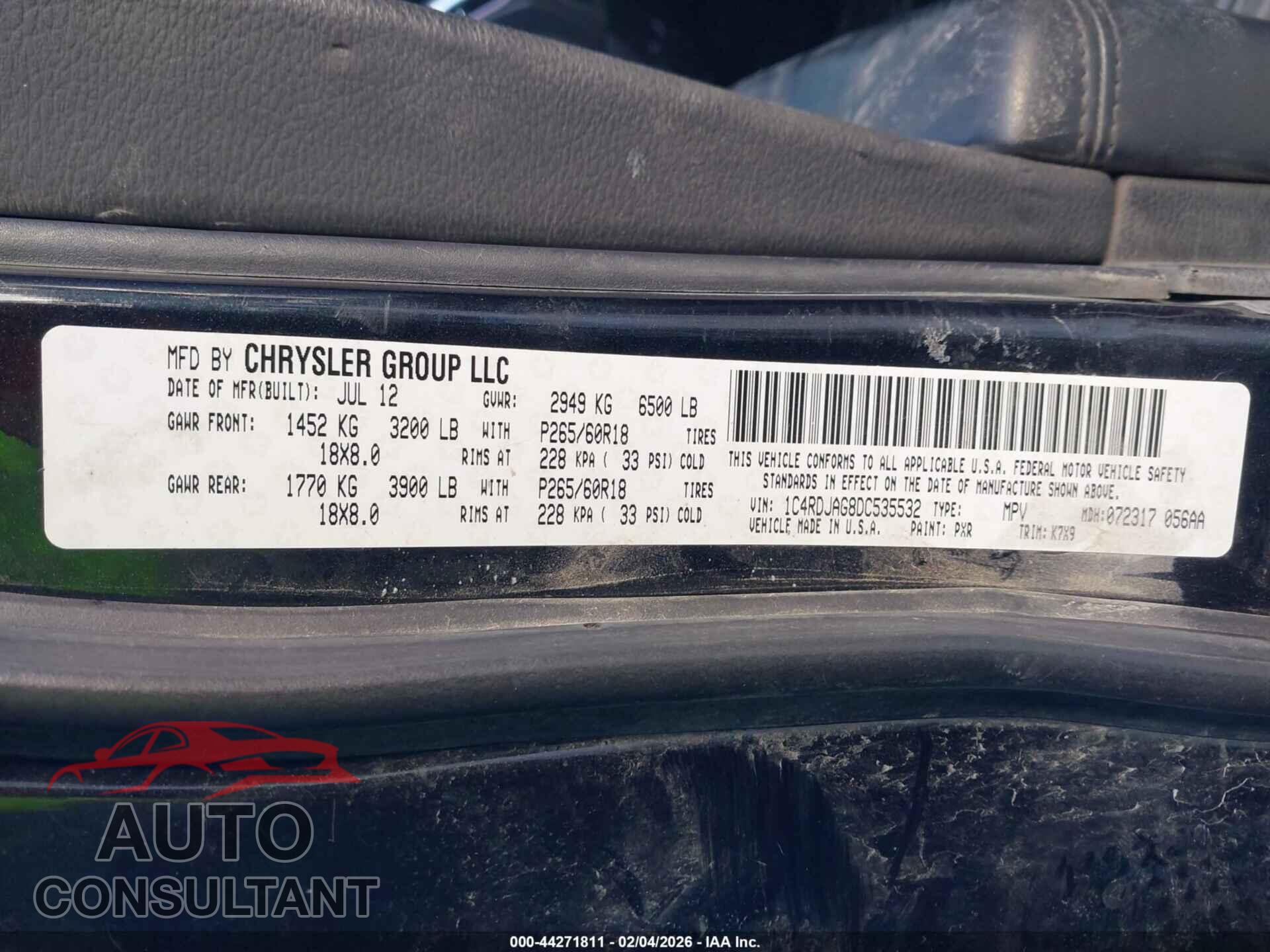 DODGE DURANGO 2013 - 1C4RDJAG8DC535532