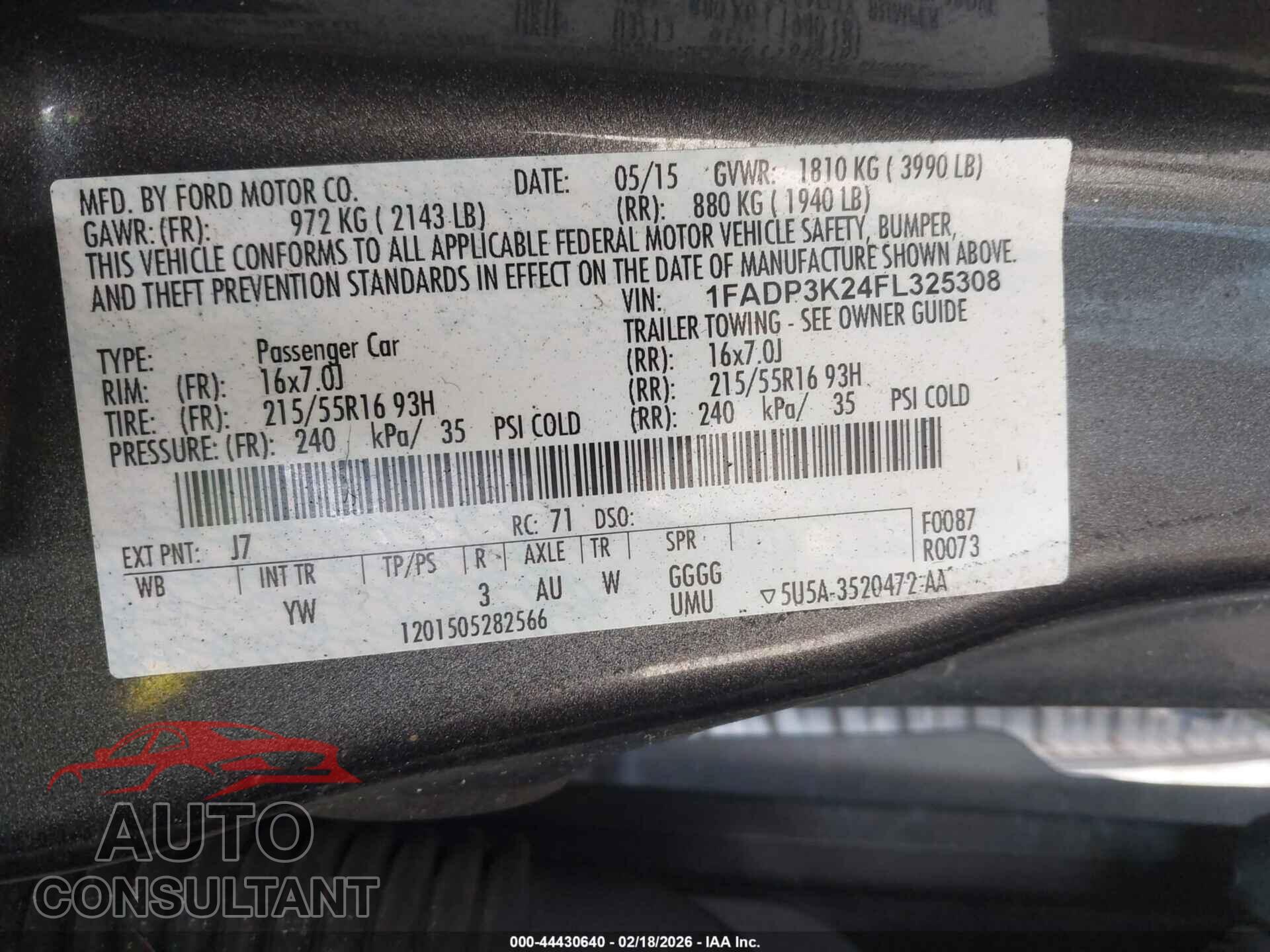 FORD FOCUS 2015 - 1FADP3K24FL325308