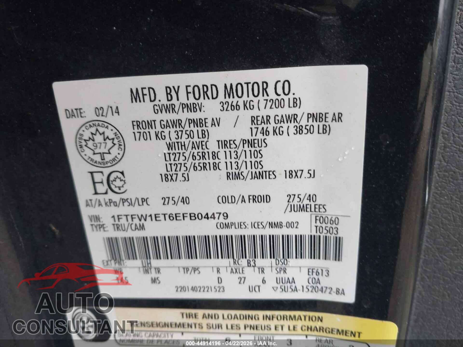 FORD F-150 2014 - 1FTFW1ET6EFB04479