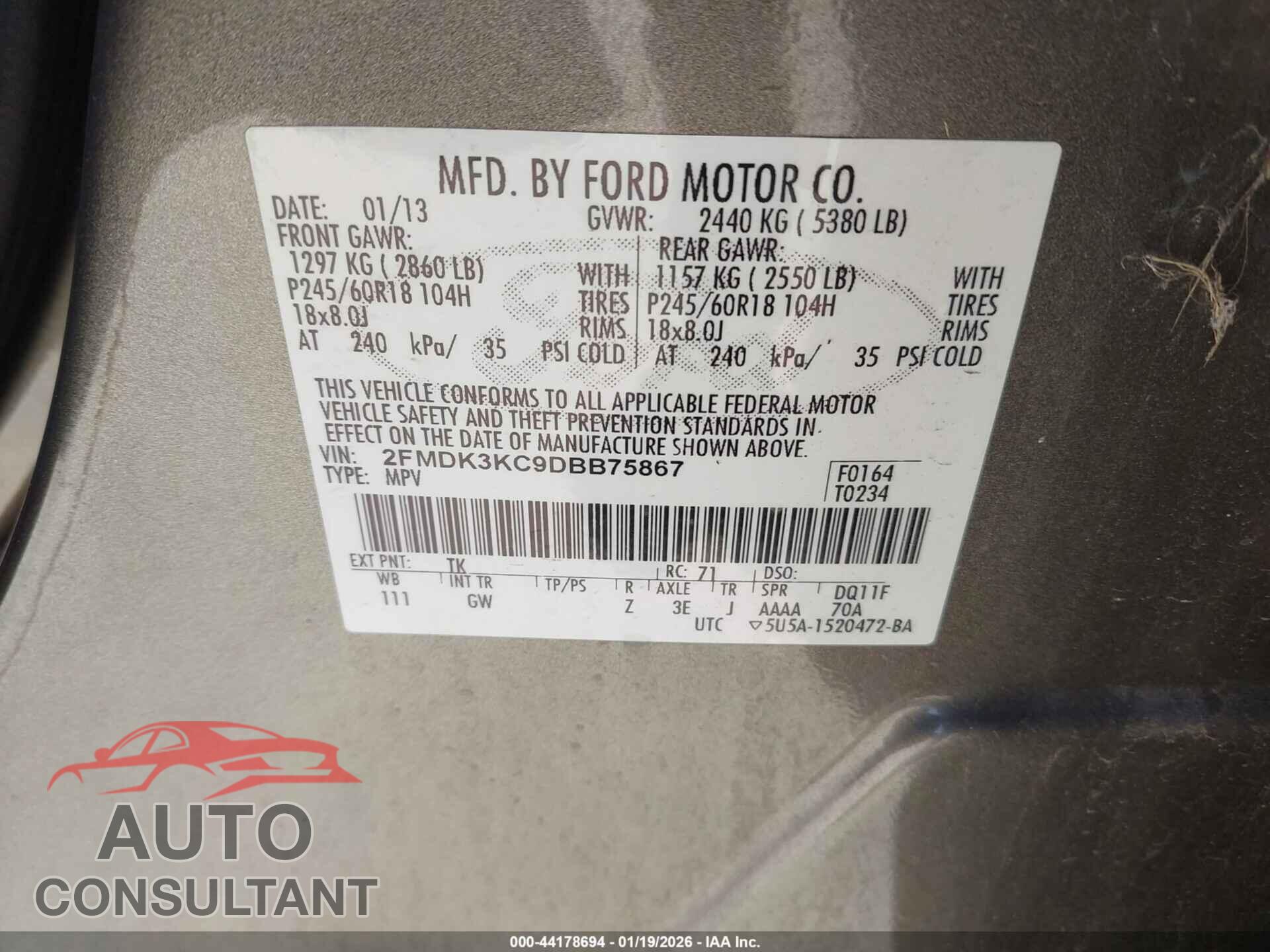 FORD EDGE 2013 - 2FMDK3KC9DBB75867
