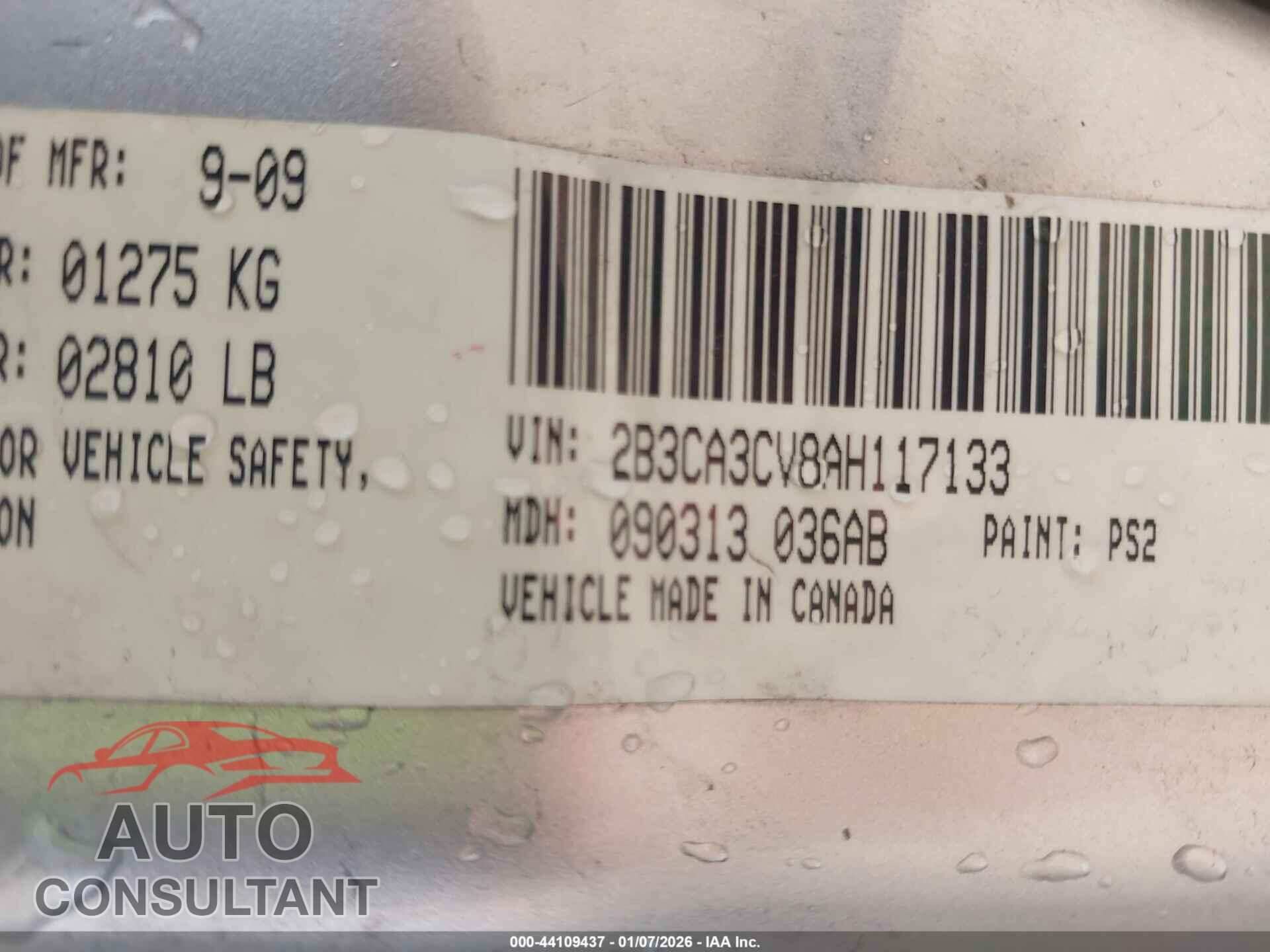 DODGE CHARGER 2010 - 2B3CA3CV8AH117133