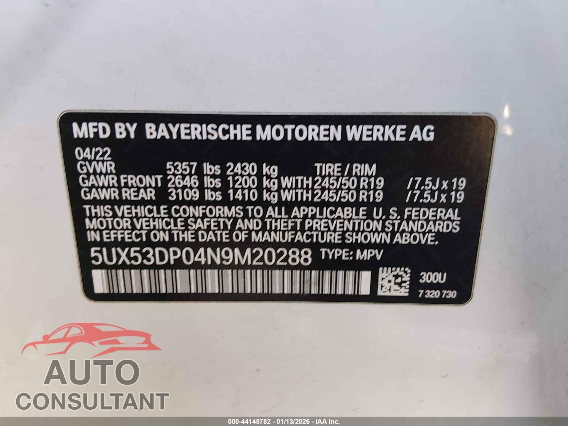 BMW X3 2022 - 5UX53DP04N9M20288