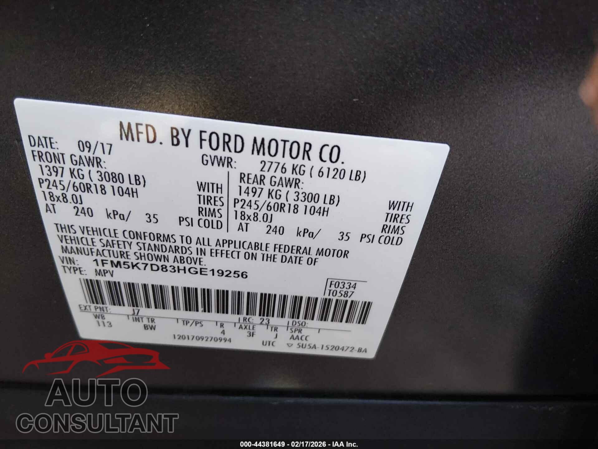 FORD EXPLORER 2017 - 1FM5K7D83HGE19256